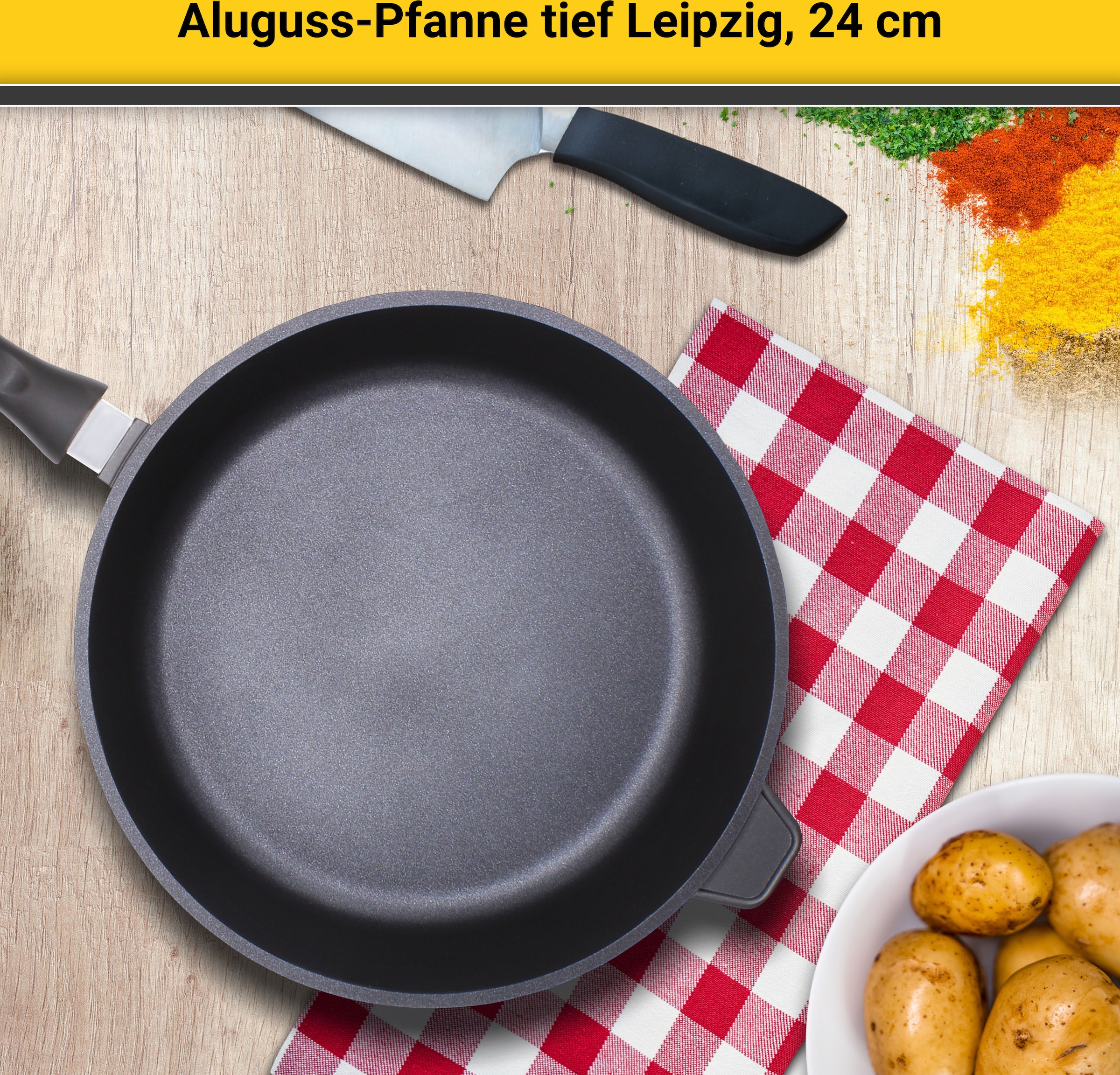 Krüger Bratpfanne »Aluguss Pfanne tief LEIPZIG« Aluminiumguss 1 Stk. tlg. hochwertige Antihaft-Versiegelung, tiefe Ausführung