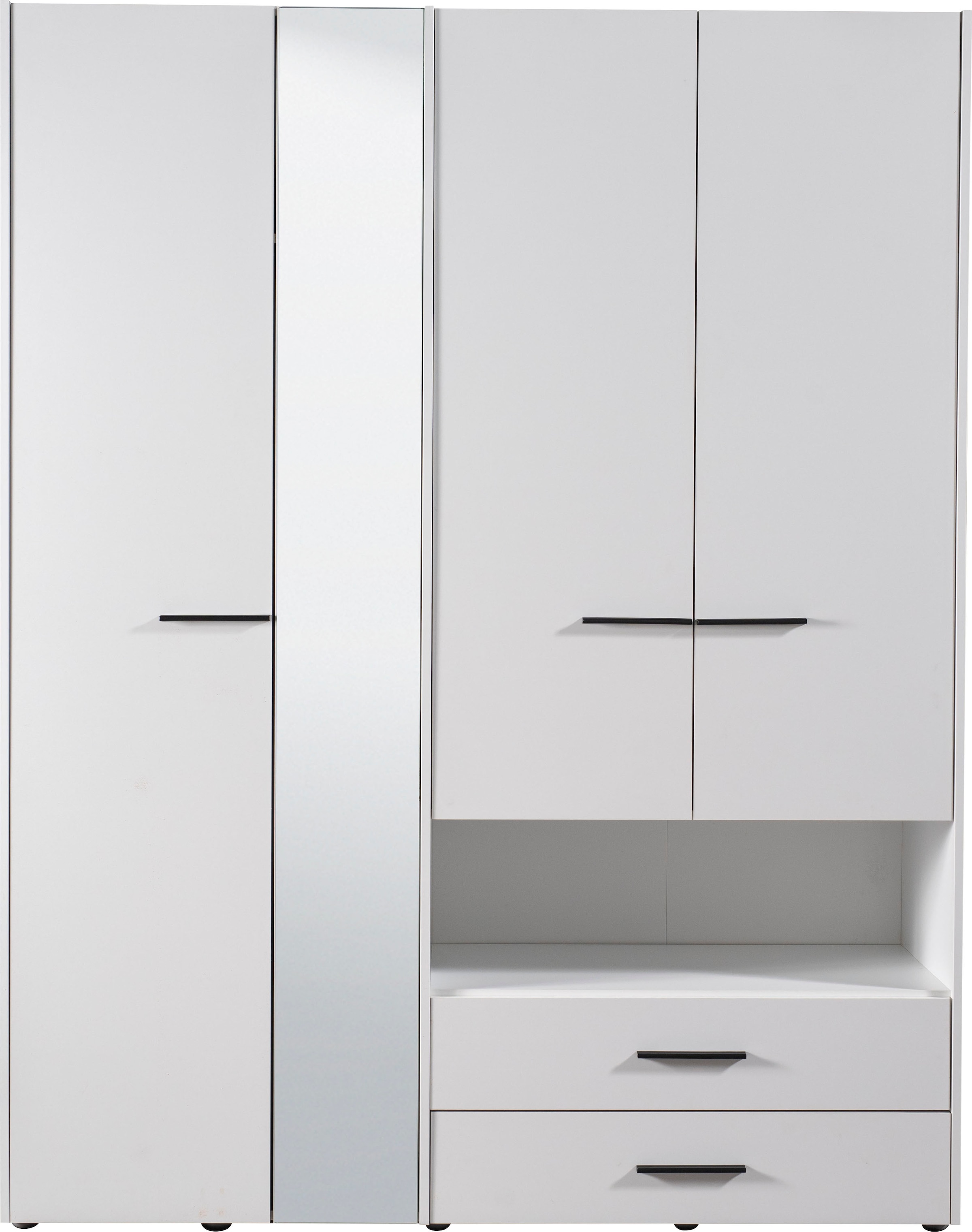 INOSIGN Kleiderschrank »Leon, FSC® -zertifiziertem Holzwerkstoff«, mit Spiegel, Innenausstattung und 2 Schubladen, 127,5x55x205,5cm
