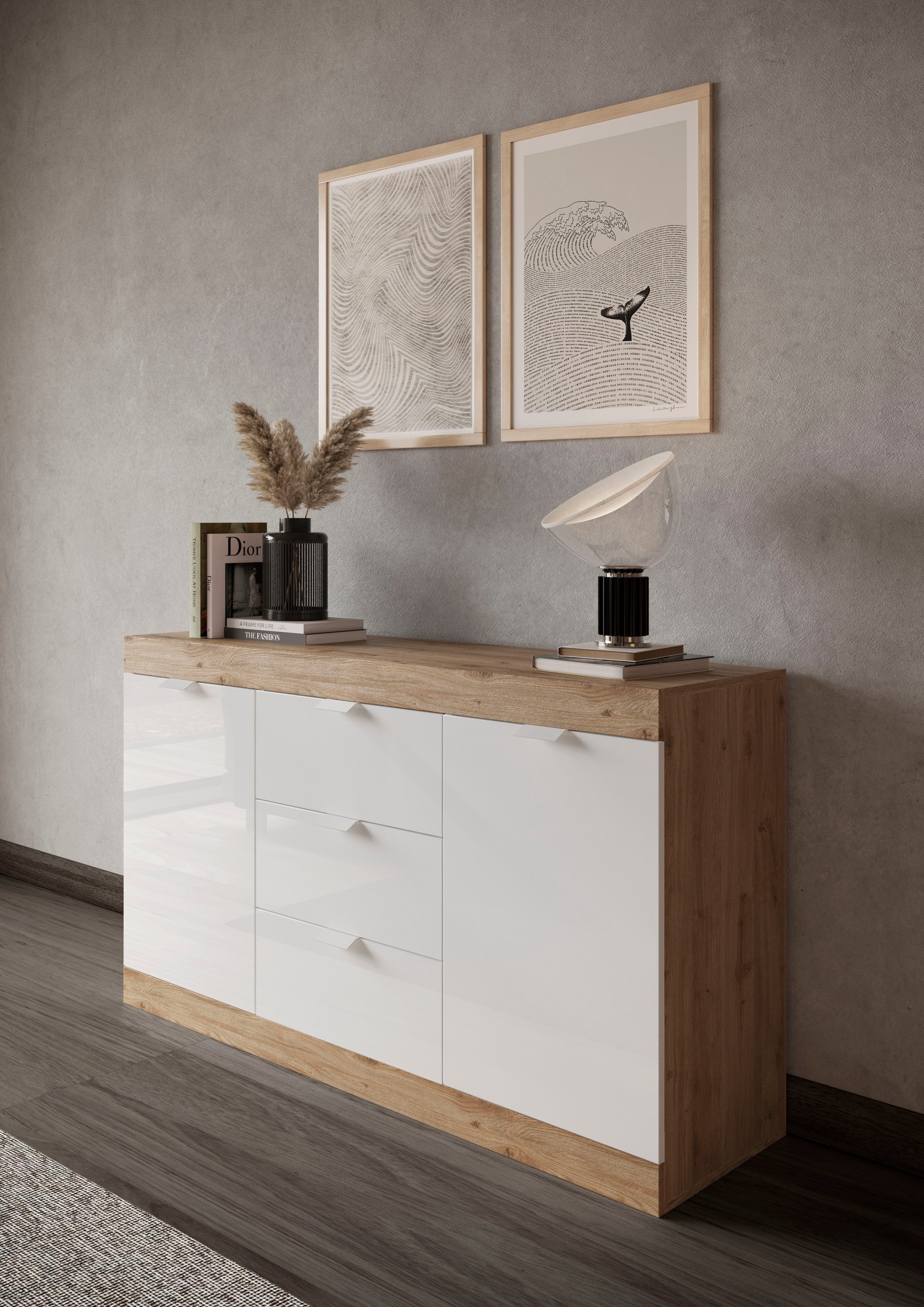 INOSIGN Sideboard »Slim«, Breite 136 cm, weiß Hochglanz Lack