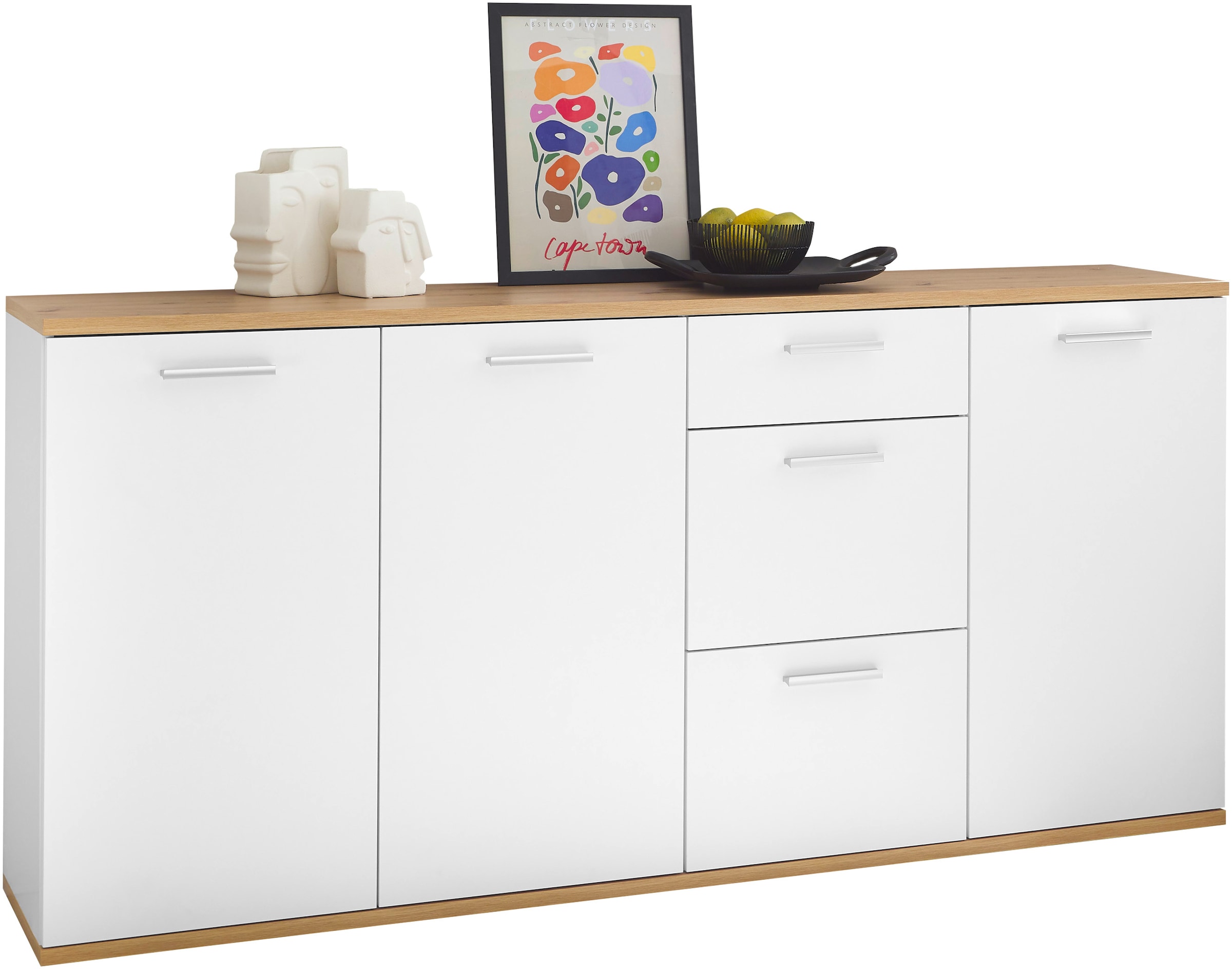 HBZ Kommode »BC1035 weiß matt, BxHxT 180x86x38 cm« Sideboard mit 3 Türen, 3 Schubkästen, 2 Einlegeböden