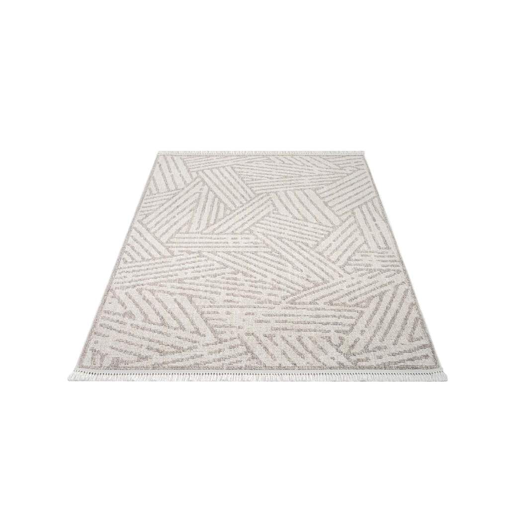 Carpet City Teppich »CLASICO 9161«, rechteckig, 11 mm Höhe, Läufer, Kurzflor, Hochtief-Muster, Boho, Fransen, Wohnzimmer