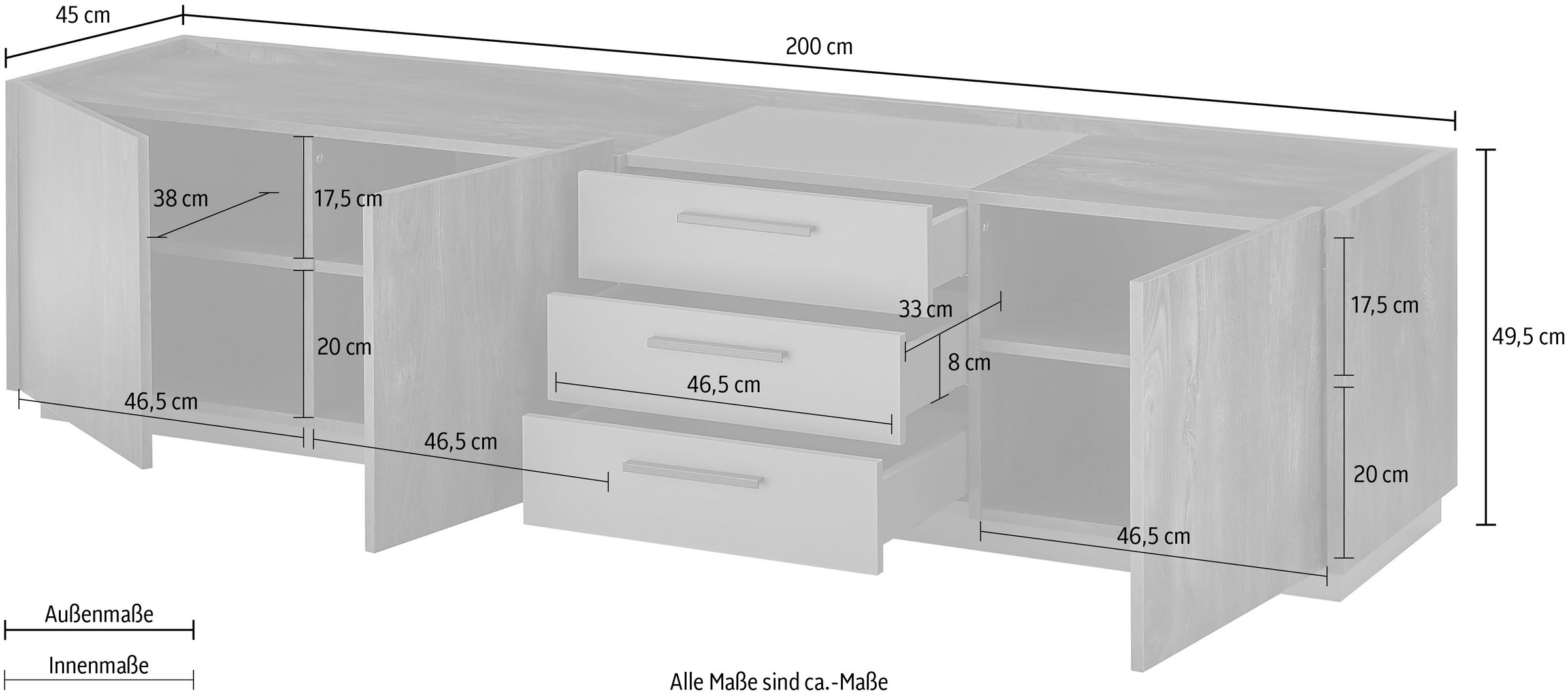 INOSIGN Lowboard »LARGO«, mit Soft-Close-Funktion, Breite ca. 200 cm