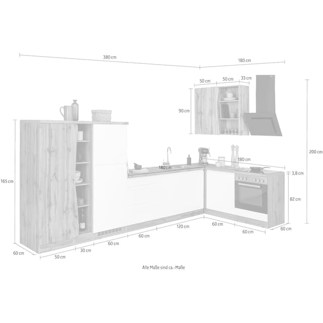 HELD MÖBEL Küche »Bruneck«, Stellbreite 380/180 cm breit, wahlweise mit  oder ohne E-Geräte, MDF bequem kaufen