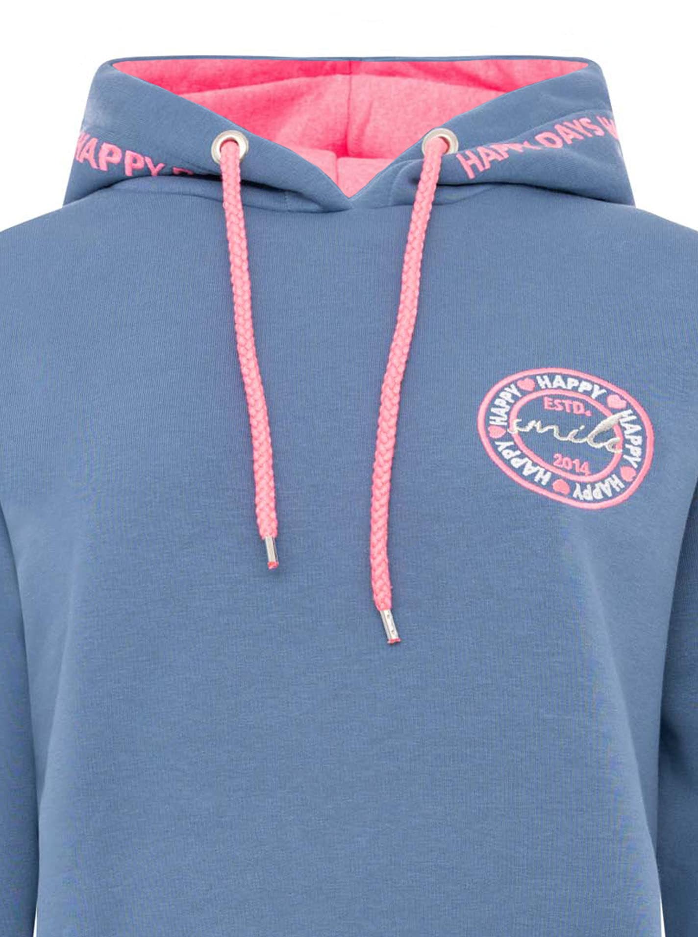 Zwillingsherz Hoodie »"Happy Days"«, gestickte pinke Details, Kapuze, Kordelzug, Tasche vorne, Rippbündchen
