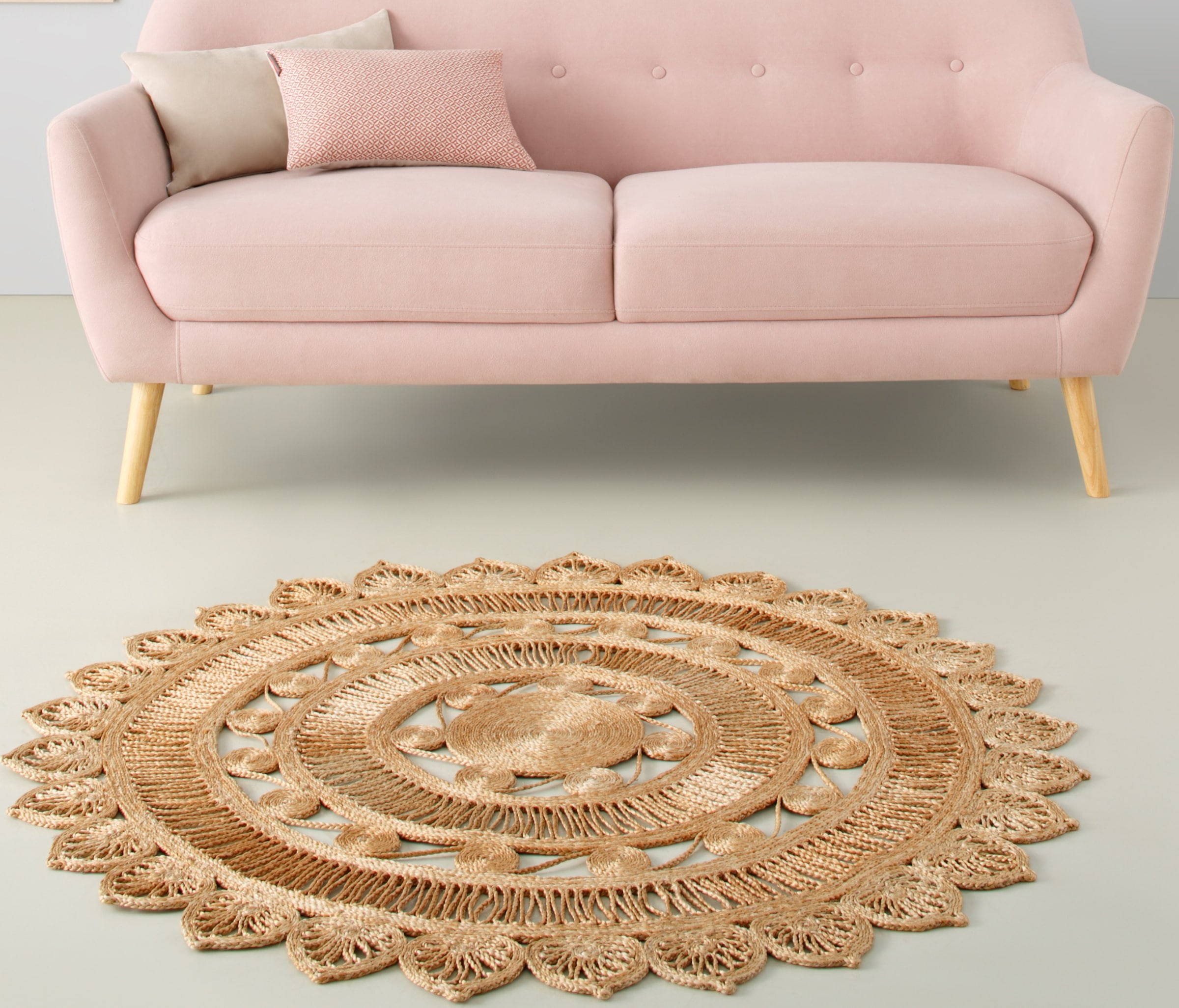 my home Teppich »Naturala, Jute-Teppich, handgefertigt«, rund, 5 mm Höhe, reines Naturprodukt, Jute, Boho, Wendeteppich, Wohnzimmer, Esszimmer