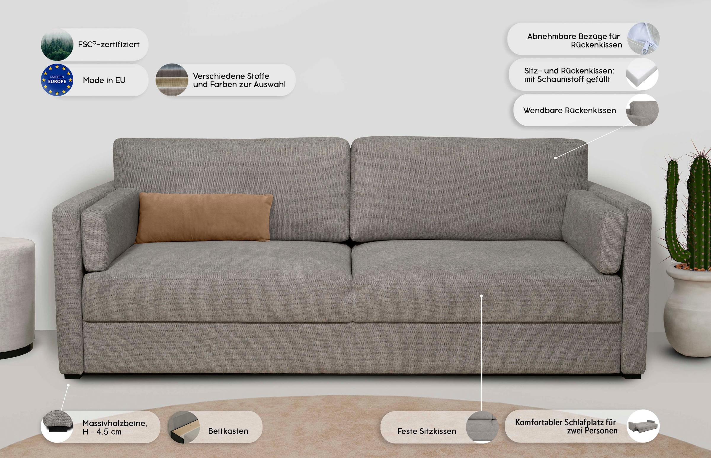 Home affaire Schlafsofa »Calrence« mit aufklappbarer Bettfunktion, zwei Armlehnvarianten in der Serie