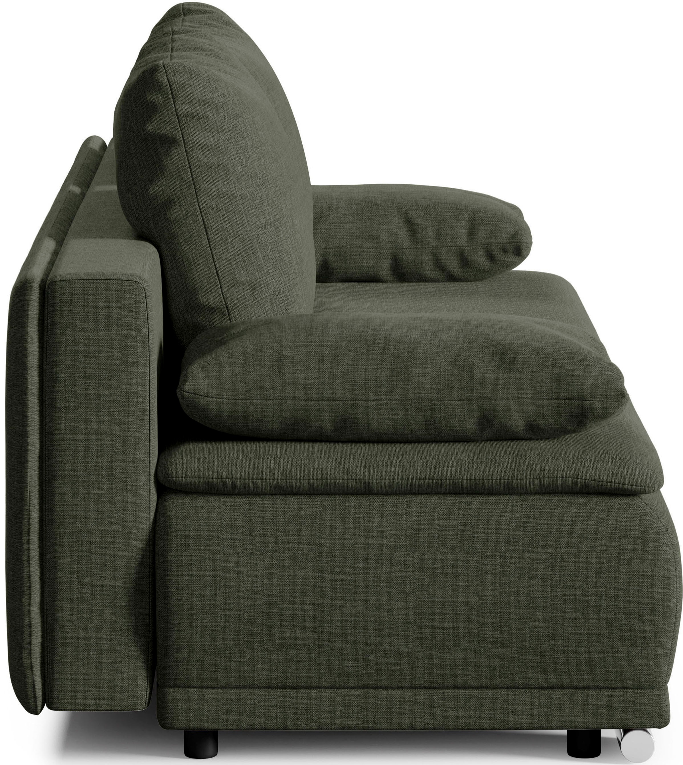 WERK2 Schlafsofa »Biggi, komfortabel & elegant, Schlaffunktion, Bettkasten, Breite 260cm«, inkl. losen Kissen, Struktur fein, weich BREEZE, Grün