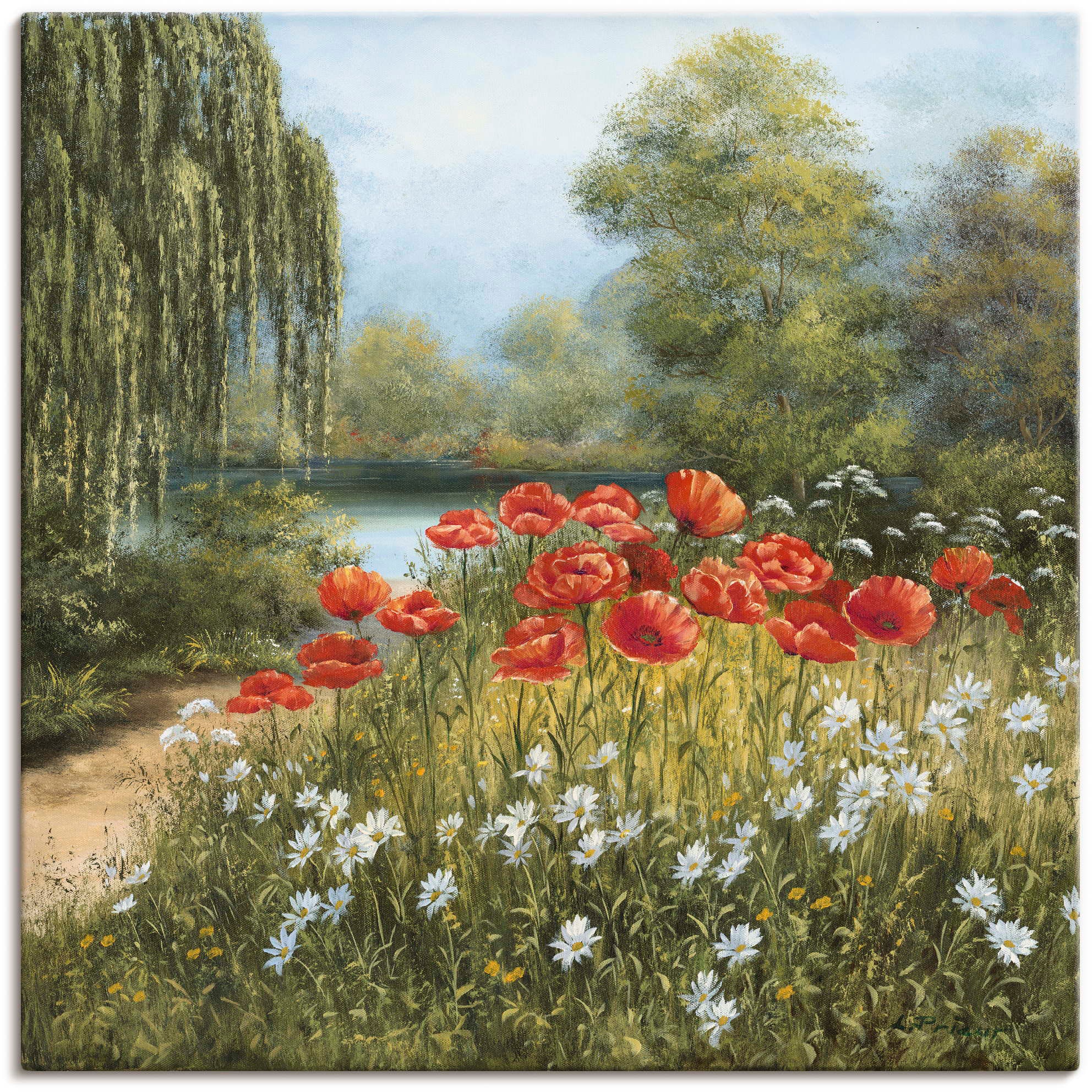 Artland Wandbild Blumenwiese, St.), (1 oder versch. »Mohnwiese Größen auf bestellen am Wandaufkleber als Leinwandbild, Alubild, in Rechnung Poster See«