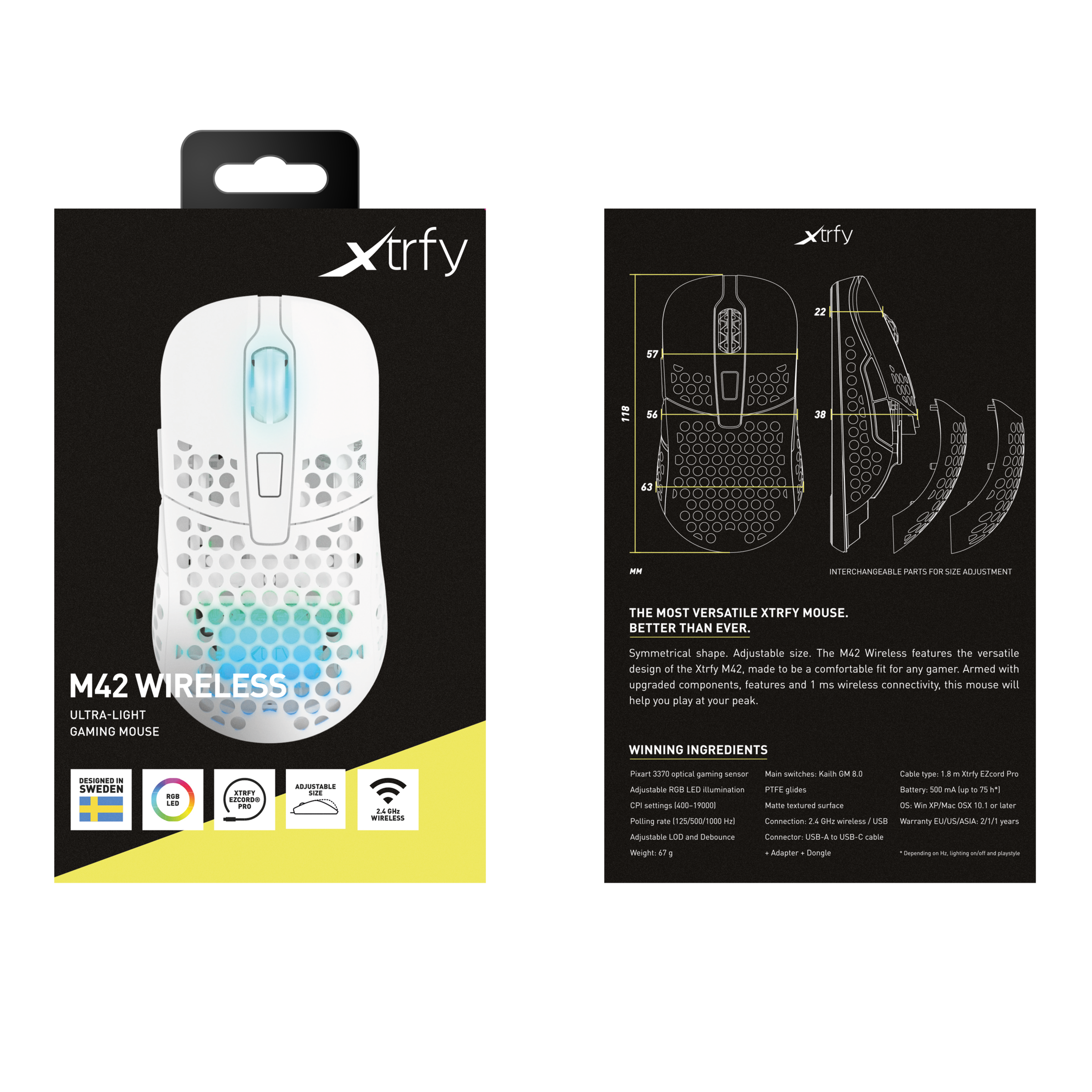 Cherry Xtrfy Gaming-Maus »M42 Wireless RGB«, Funk, kabellose ultraleichte Gaming-Maus