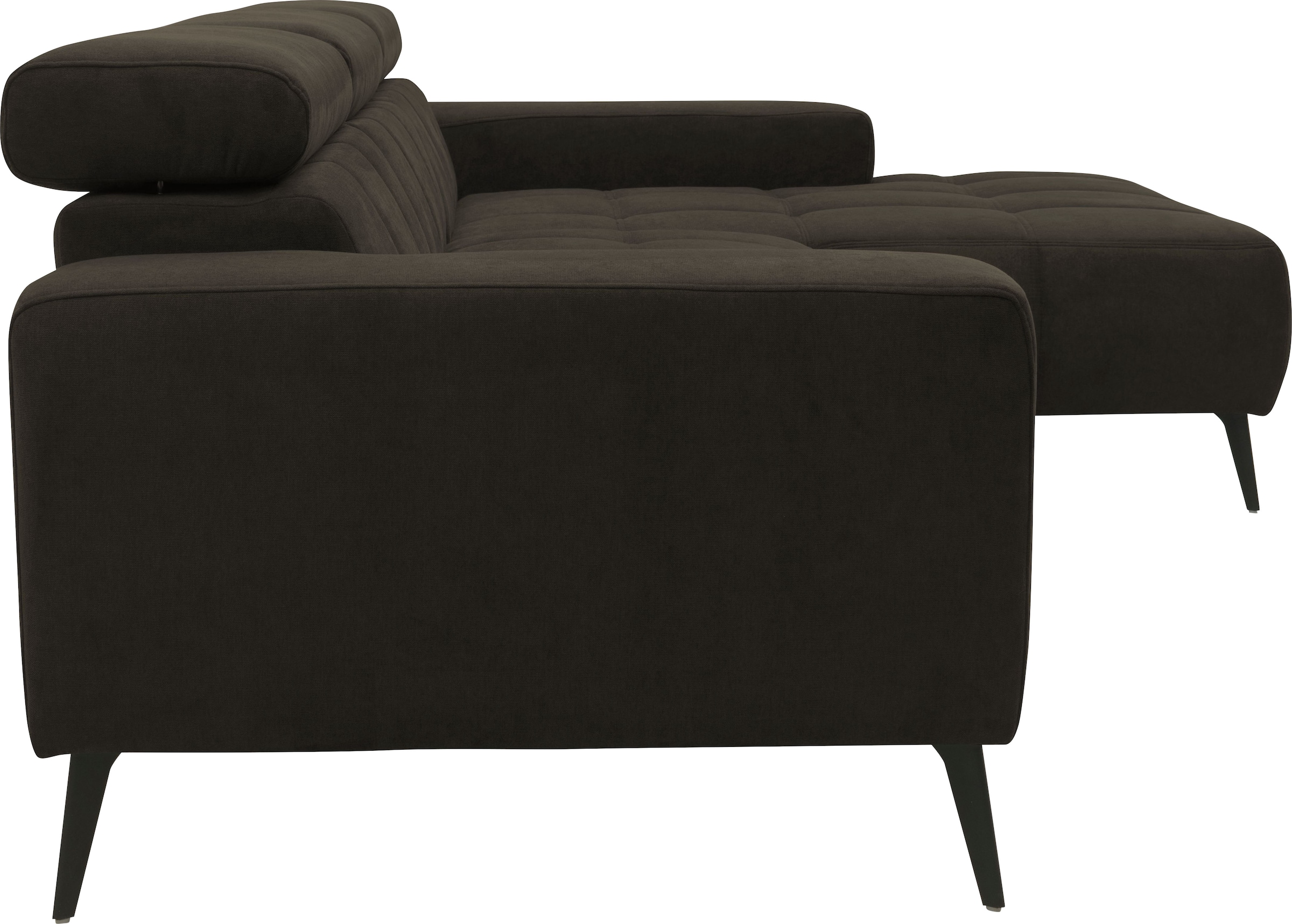 DOMO collection Ecksofa »Trento L-Form, mit Kufenfuß oder Einzelfuß«, wahlweise mit Kopfteilverstellung, Recamiere links/rechts bestellbar