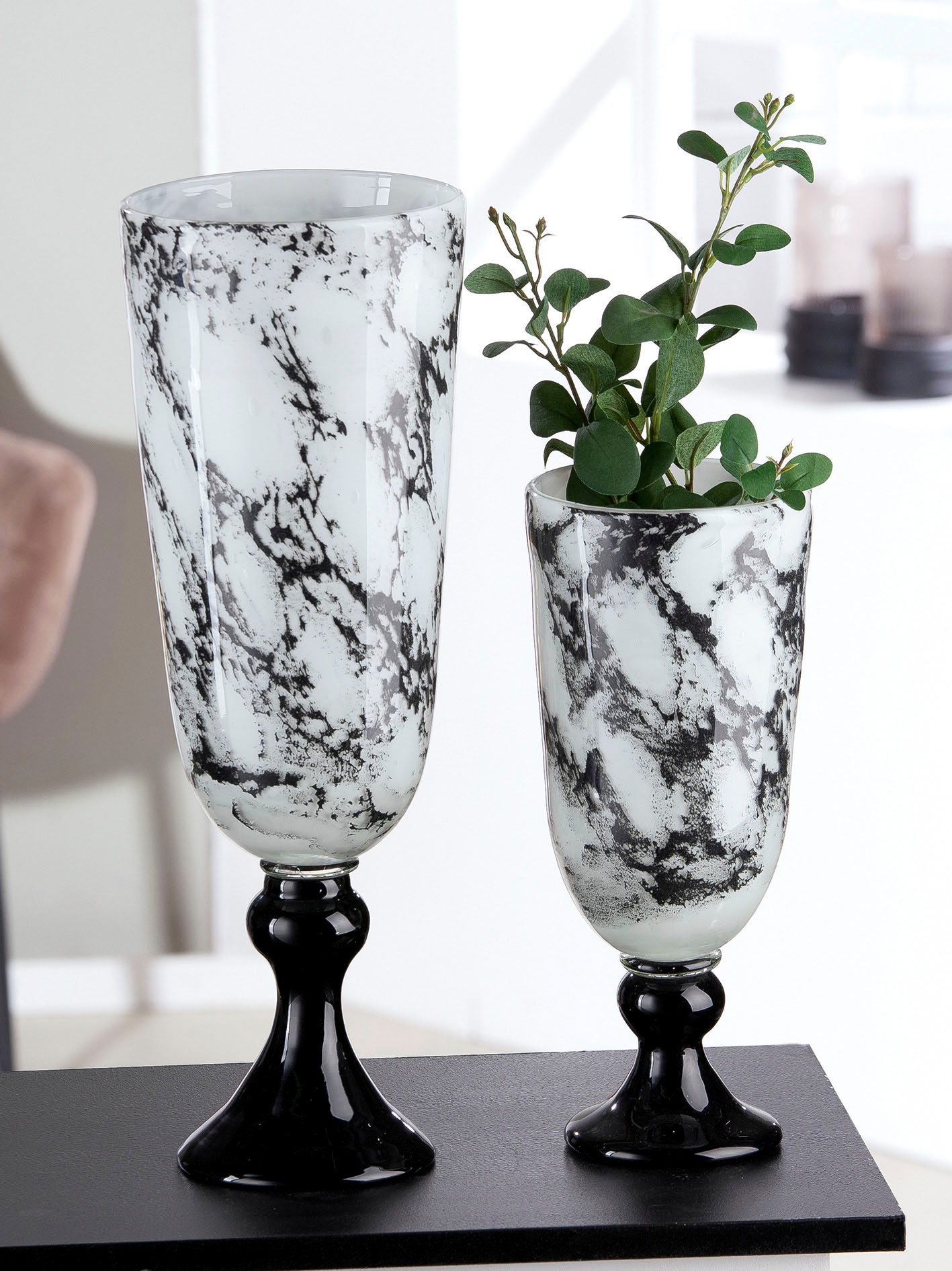Casablanca by Gilde Tischvase »Pokal Vase Trophy, mit Marmorfinish« dekorative Vase aus Glas, Blumenvase