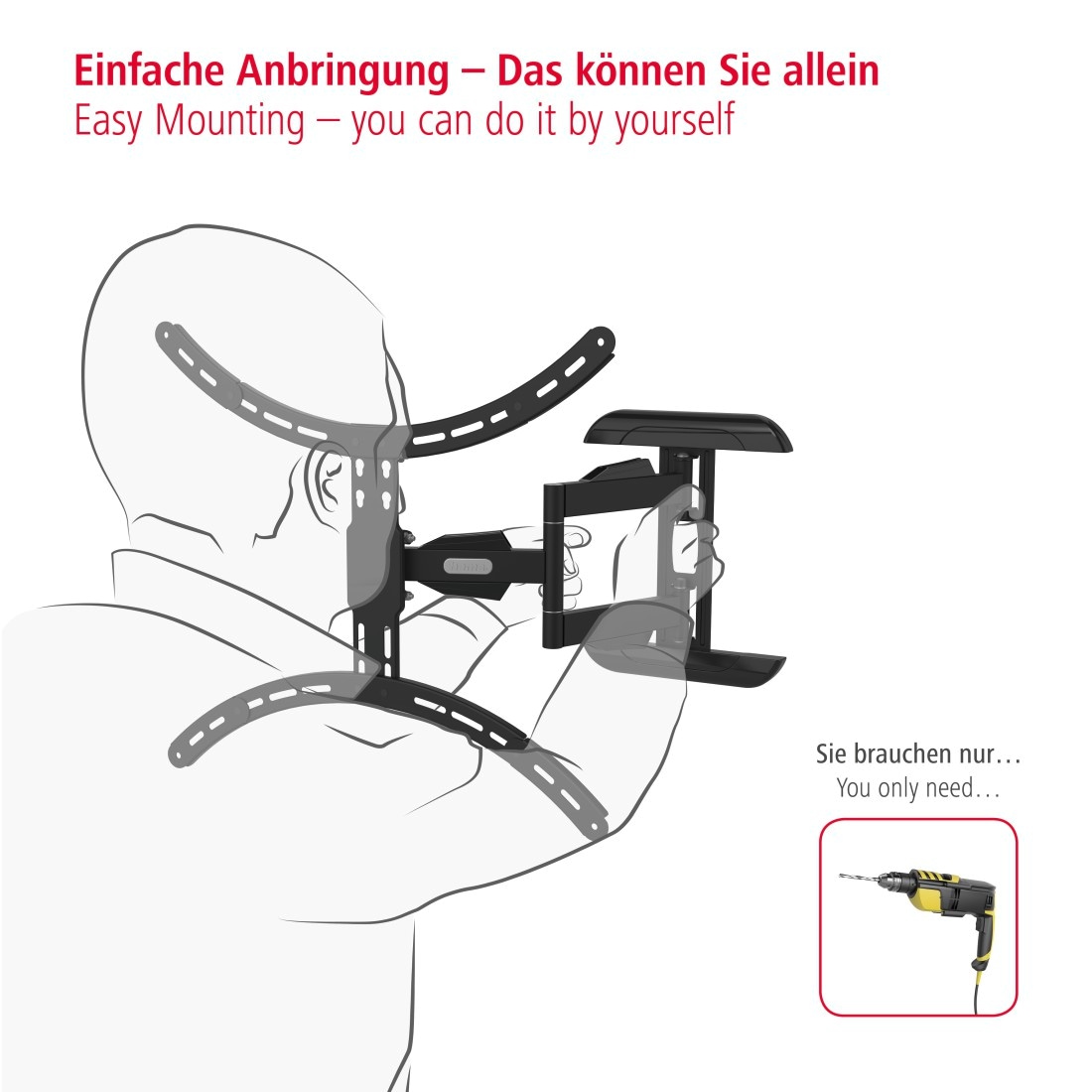 Hama TV-Wandhalterung »Halterung, schwenkbar, neigbar, ausziehbar von 94 - 191 cm (37" - 75")« bis 191 cm Zoll max. 45 kg, 43", 50", 55", 65""