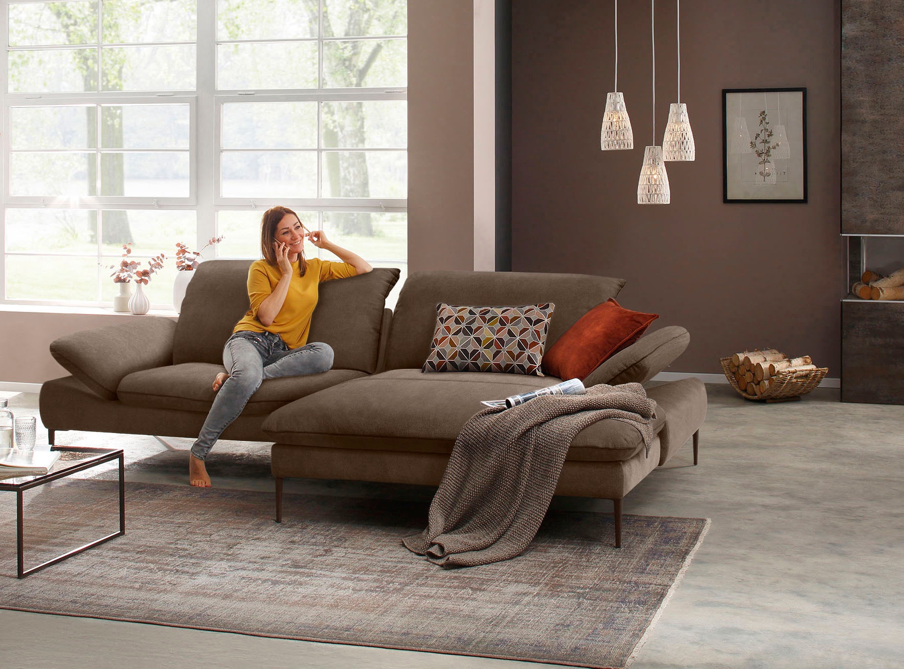 W.SCHILLIG Ecksofa »enjoy&MORE, Designsofa, elegant und bequem, L-Form«, Sitztiefenverstellung, Füße bronze pulverbeschichtet, Breite 294 cm