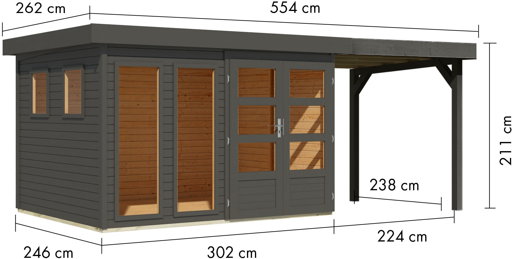 Karibu Gartenhaus »Langesee 5 mit Anbaudach« aus hochwertiger nordischer Fichte mit wasserabweisender Profilierung