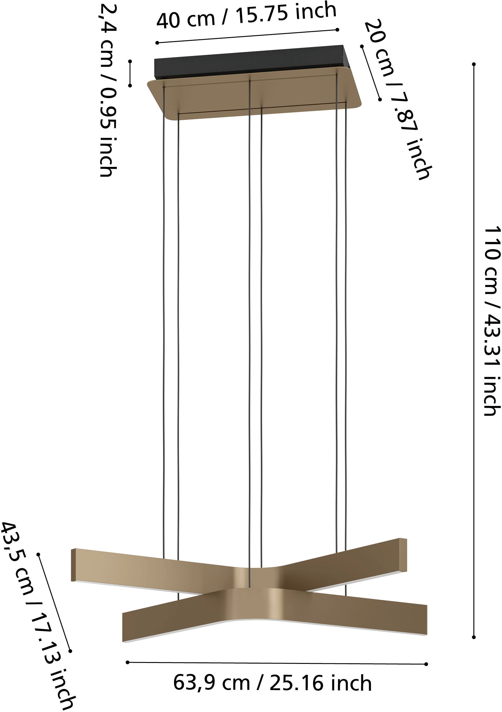 EGLO Hängeleuchte »FOLCINO-Z Pendellampe - Alu, Stahl - LED - 2X18W - IP20« LED-Modul 1 Stk. Kaltweiß | Neutralweiß | RGB | Warmweiß Hängelampe, Deckenlampe, Wohnzimmer, Esszimmer, L64 x B43,5 x H110 cm