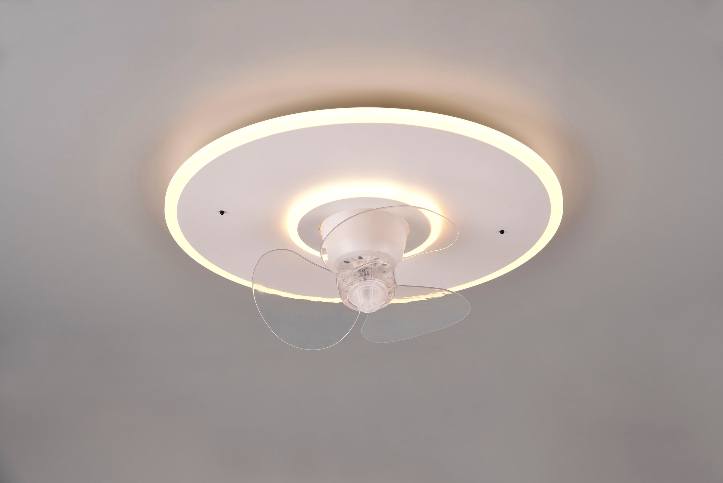 REALITY Leuchten LED Deckenleuchte »Nybro Deckenventilator« LED-Board 1 Stk. warmweiß - kaltweiß Deckenlampe, Ventilator 3 Stufen, Fernbedienung,Lichtfarbe einstellbar
