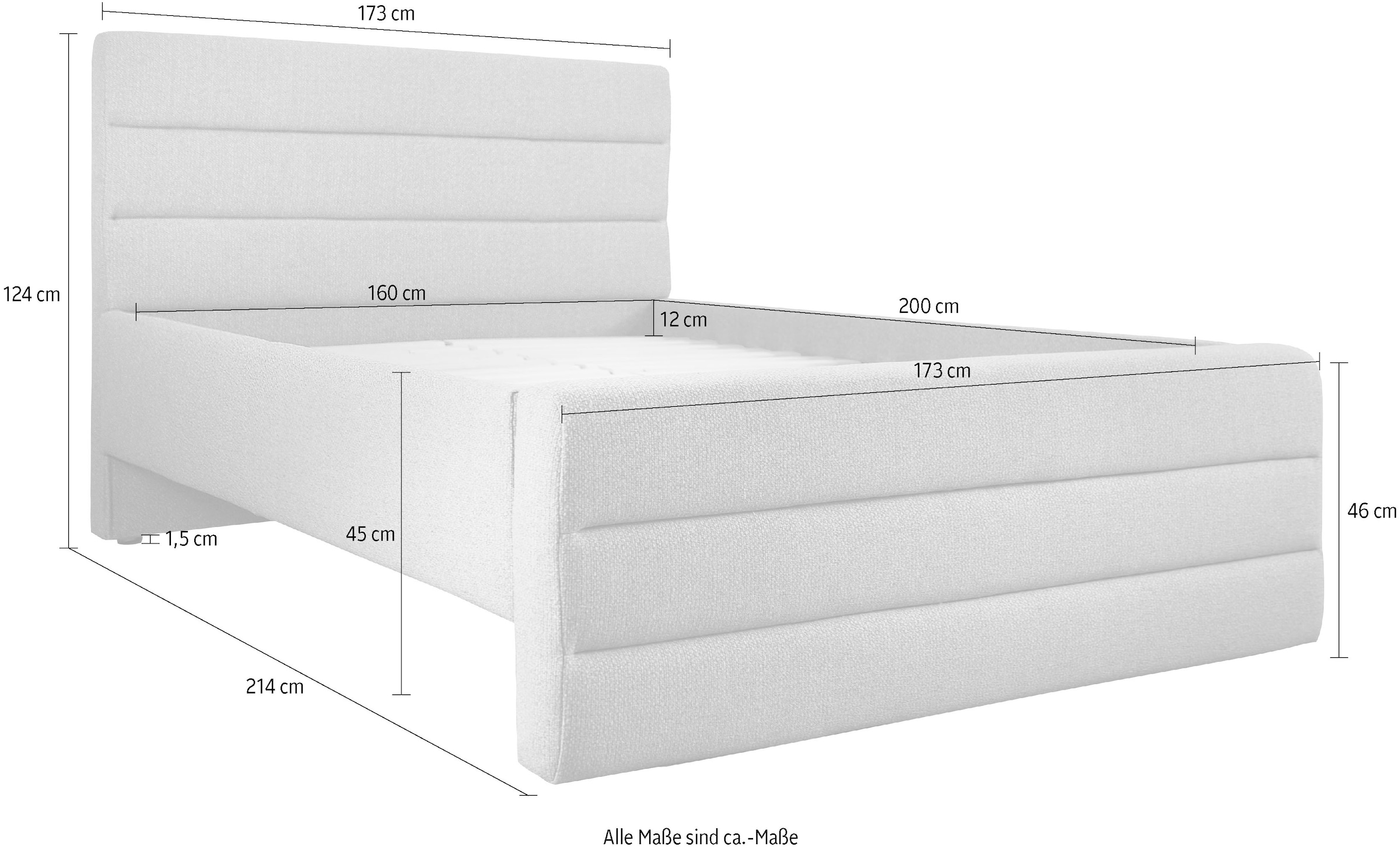 OTTO products Polsterbett »Merrit«, Quernaht im Kopf- und Fußteil, in 5 Breiten, auch in 220 cm Länge