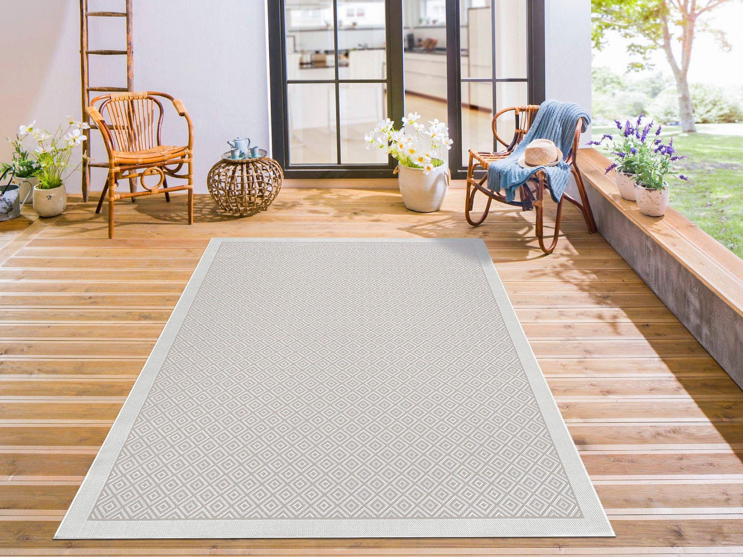 andas Teppich »Aliza«, rechteckig, mit Bordüre,Rauten-Design, wetterfest &  UV-beständig, Outdoor geeignet | Kurzflor-Teppiche