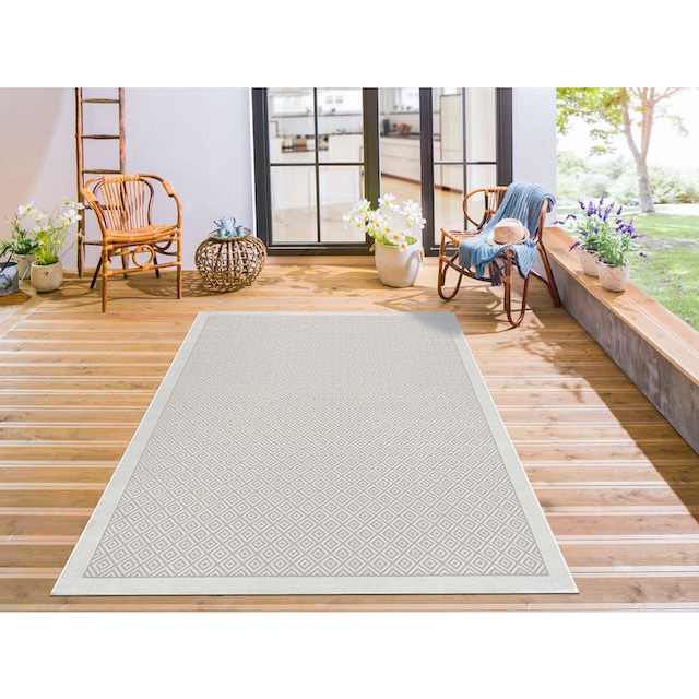 andas Teppich »Aliza«, rechteckig, mit Bordüre,Rauten-Design, wetterfest &  UV-beständig, Outdoor geeignet