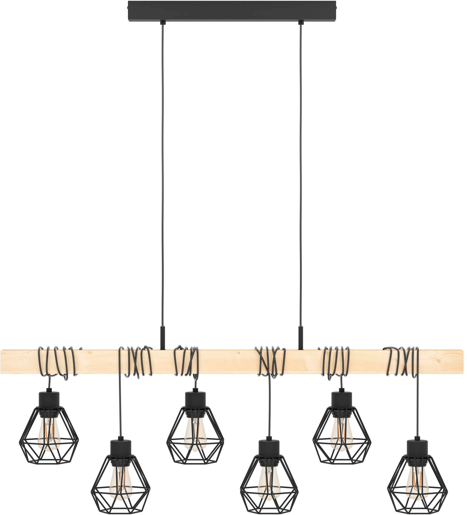 EGLO Pendelleuchte »TOWNSHEND 5«, 6 flammig, Leuchtmittel E27 | ohne Leuchtmittel, Vintage Pendelleuchte, Industrial, Retro Lampe aus Stahl und Holz, E27