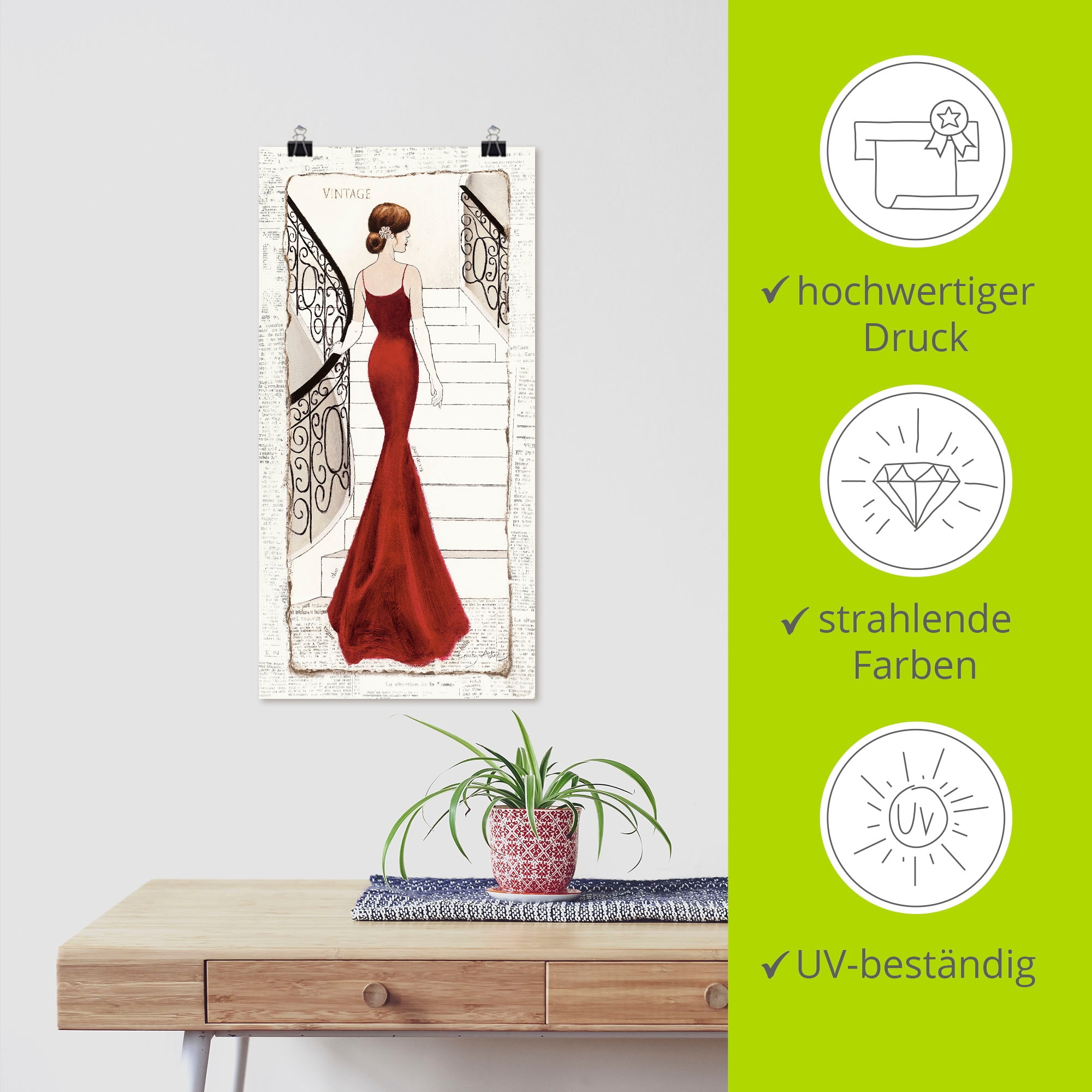 Artland Wandbild »Die schöne in Rot« Frau 1 Stk. tlg. als Leinwandbild, Poster in verschied. Größen