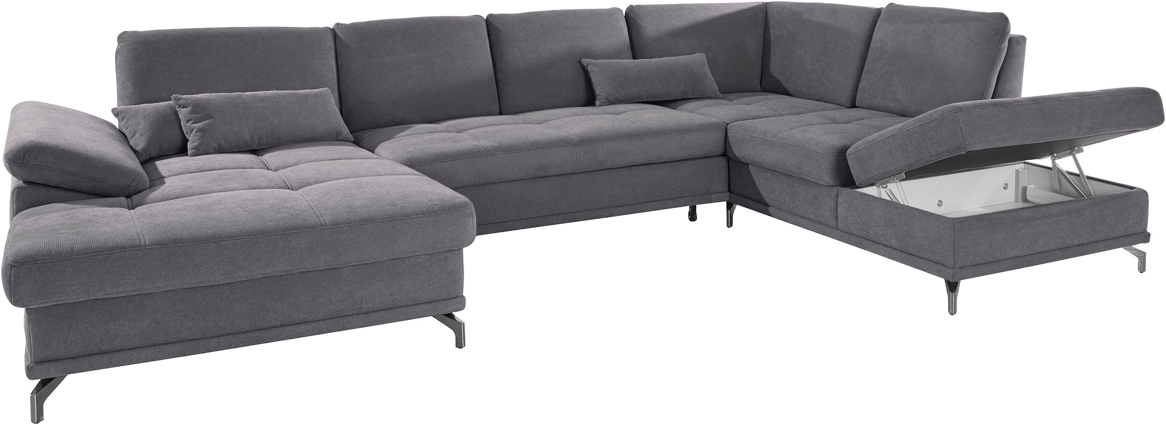 Places of Style Wohnlandschaft »Costello U-Form, mit Sitztiefenverstellung, Armteilverstellung und«, 3 Nierenkissen, optional Bettfunktion und Bettkasten