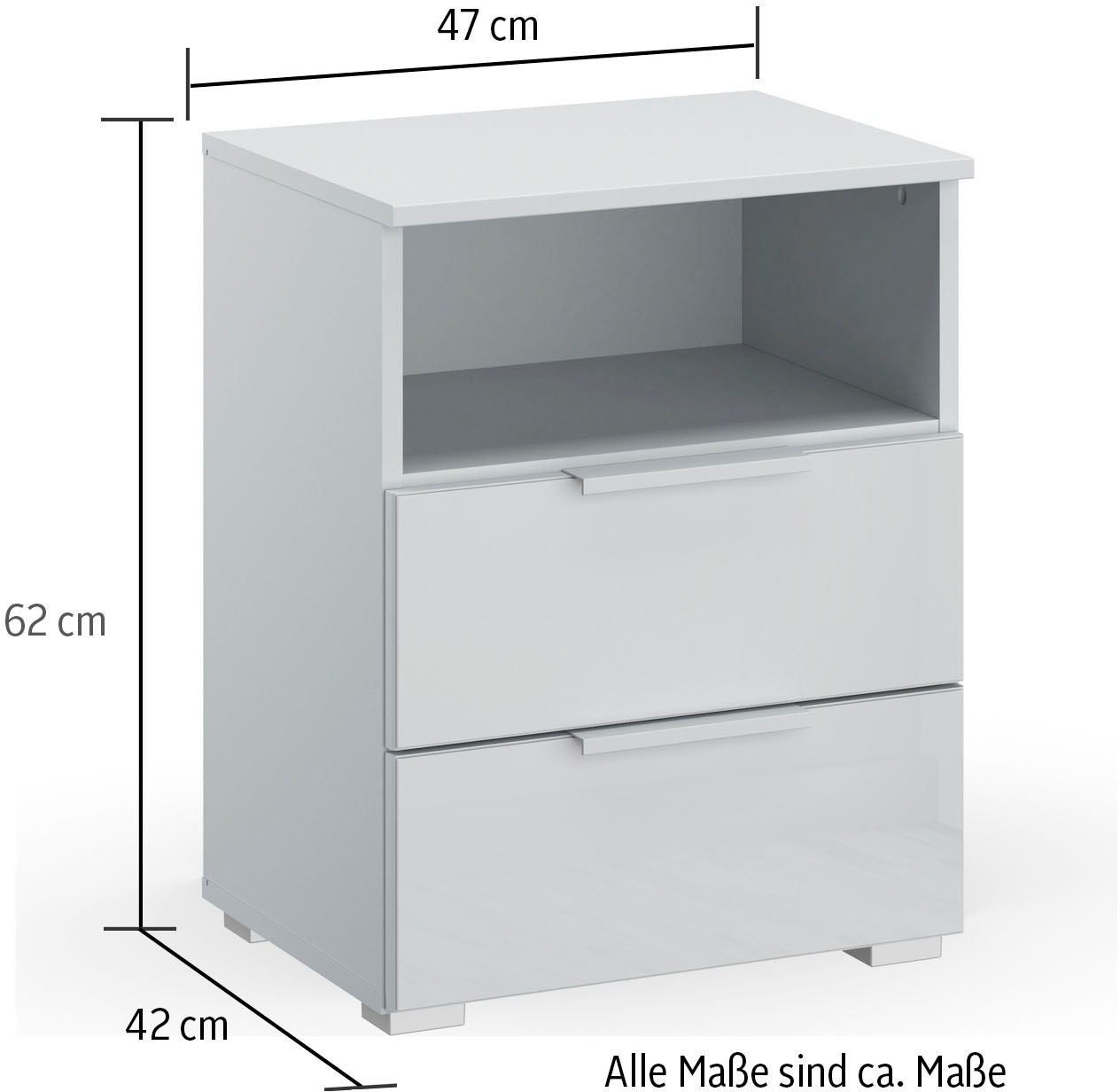 rauch Nachtkommode »Koluna«, mit Glasfront, 2 Schubkästen, inkl. 3er-Set Filzboxen