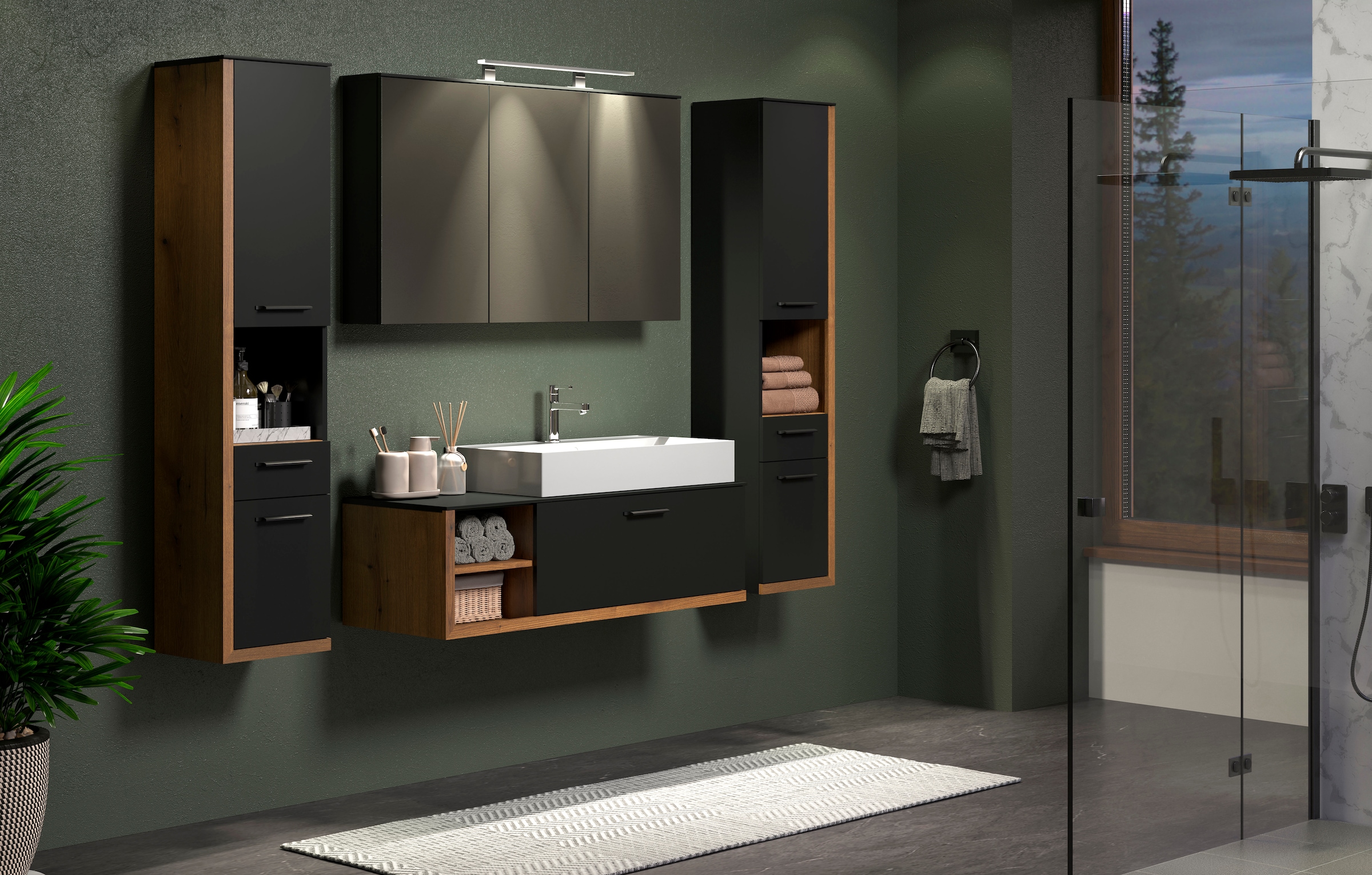 INOSIGN Badmöbel-Set »Premont«, (4 St.), Hängende, elegante Badezimmermöbel mit Mineralguss-Aufsatzwaschbecken