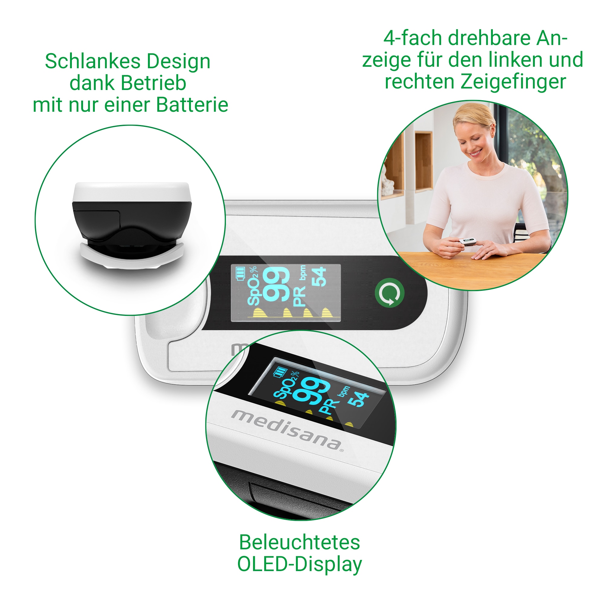 Medisana Pulsoximeter »PM 180«, Blutsauerstoffsättigung, Herzfrequenz,zertifiziertes Medizinprodukt