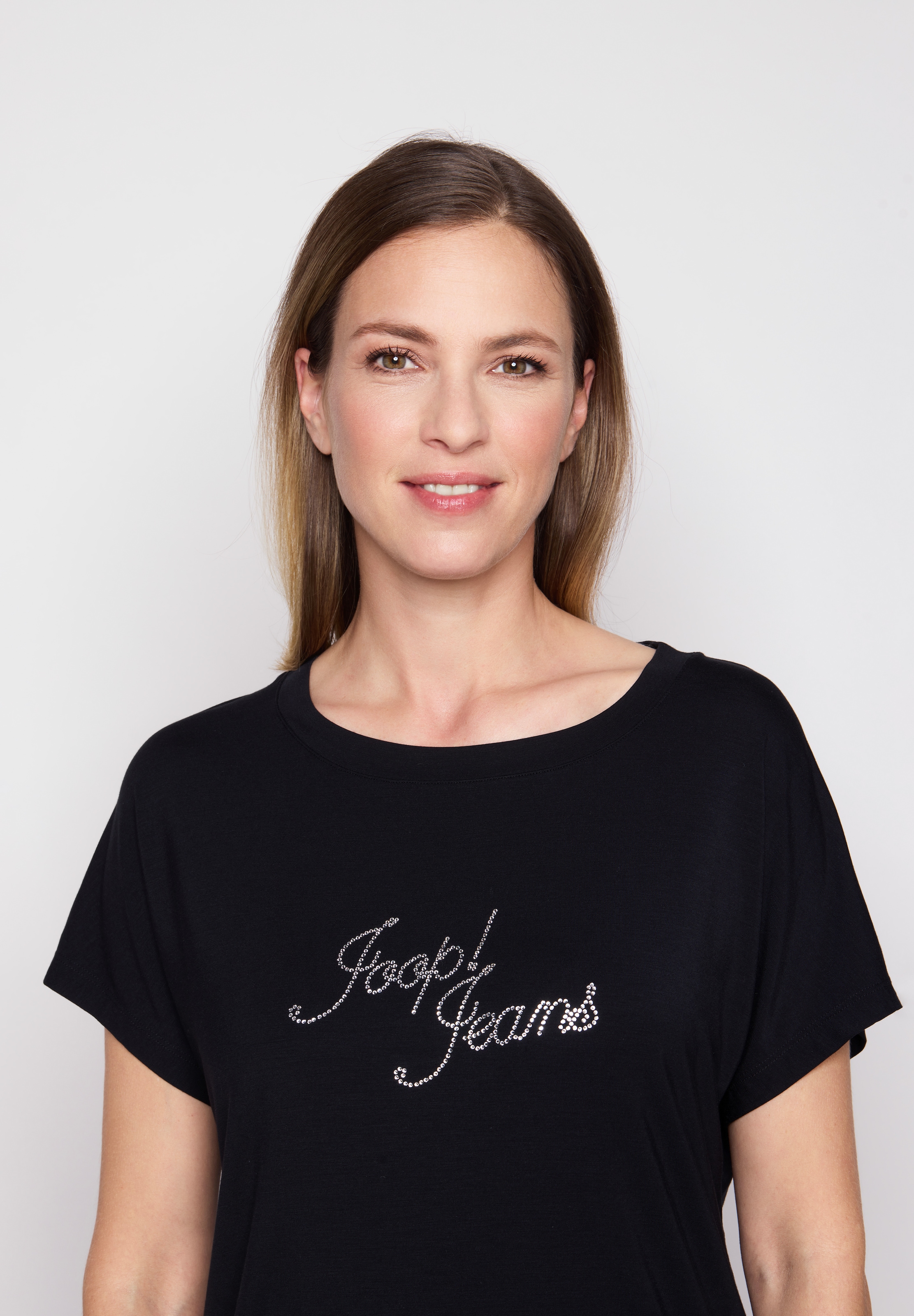 JOOP! Jeans Pyjamaoberteil mit Rundhalsausschnitt und kurzen Ärmeln, Logo mit Glitzersteinen