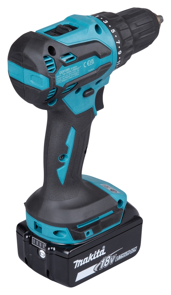 Makita Akku-Bohrschrauber »»DDF490RFJ« 18V, Inkl. 2x 3Ah Akku und Ladegerät« max. 65 Nm, 0-1.900 min⁻¹, 13 mm,  leistungsstarker & bürstenloser Bohrschrauber mit 65 Nm Drehmoment