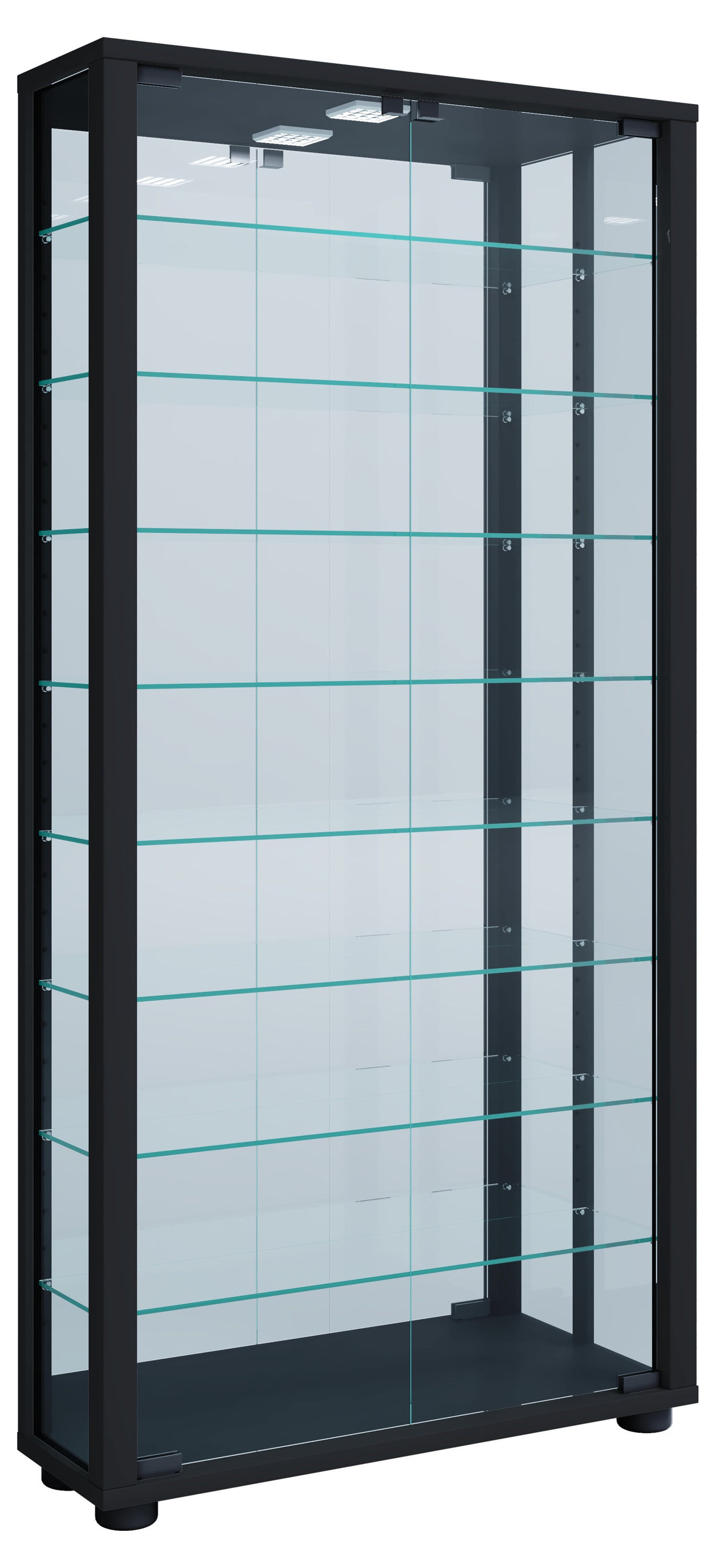 VCM Vitrine »VCM Glasvitrine stehend | Vitrine Glas mit ESG-Sicherheitsglas | Maße ca. H. 115 x B. 59 x T. 18 cm | Standvitrine Glas | Modern und platzsparend | Glas Vitrinenschrank ¿ Lumo Maxi Spiegel«, (1 St.)