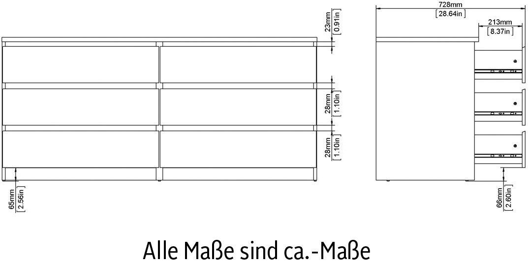 INOSIGN Kommode »Naia, Aufbewahrung, Schubladenschrank, Sideboard,«, Sideboard mit 6 Schubladen, Breite 153 cm, Höhe 70 cm