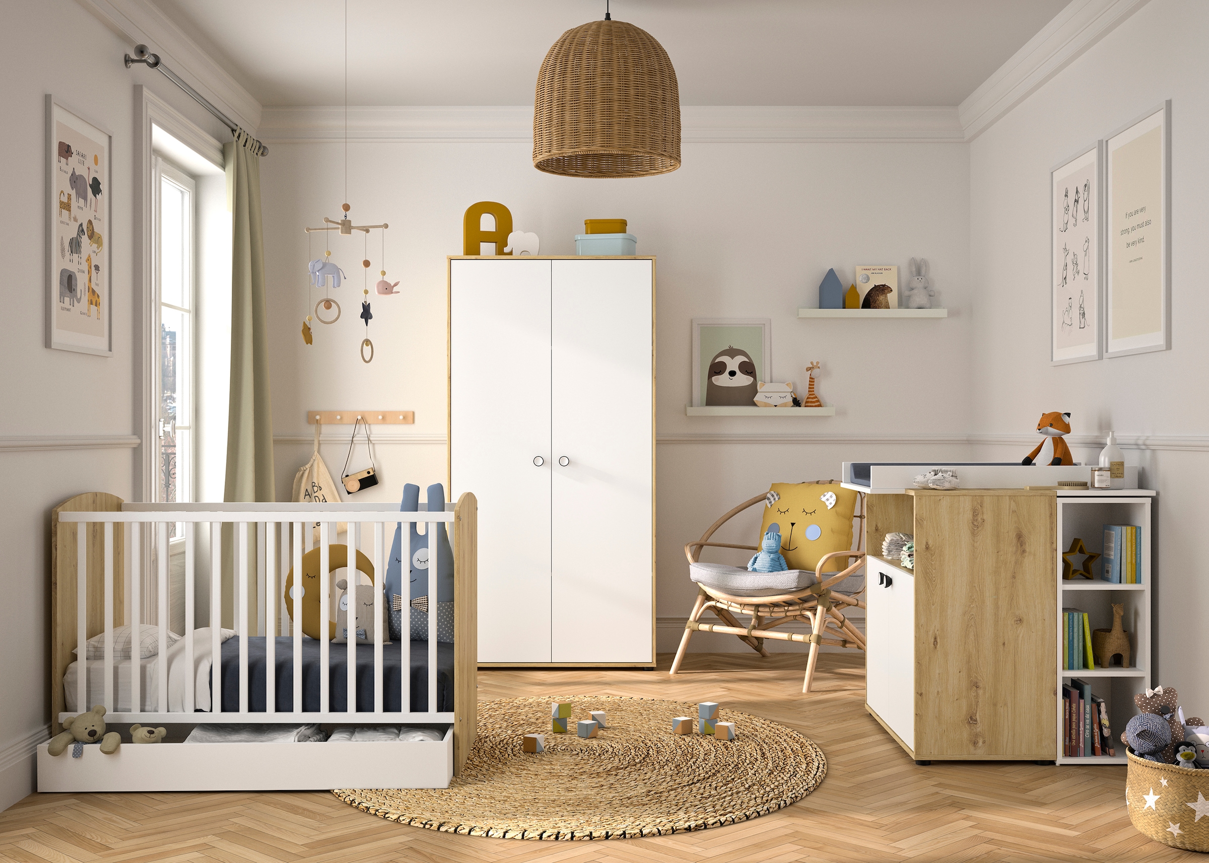 Babyzimmer-Komplettset »Arthur«, (6 tlg., mit Schrank, Bett mit Schubl, Wickelkommode,...