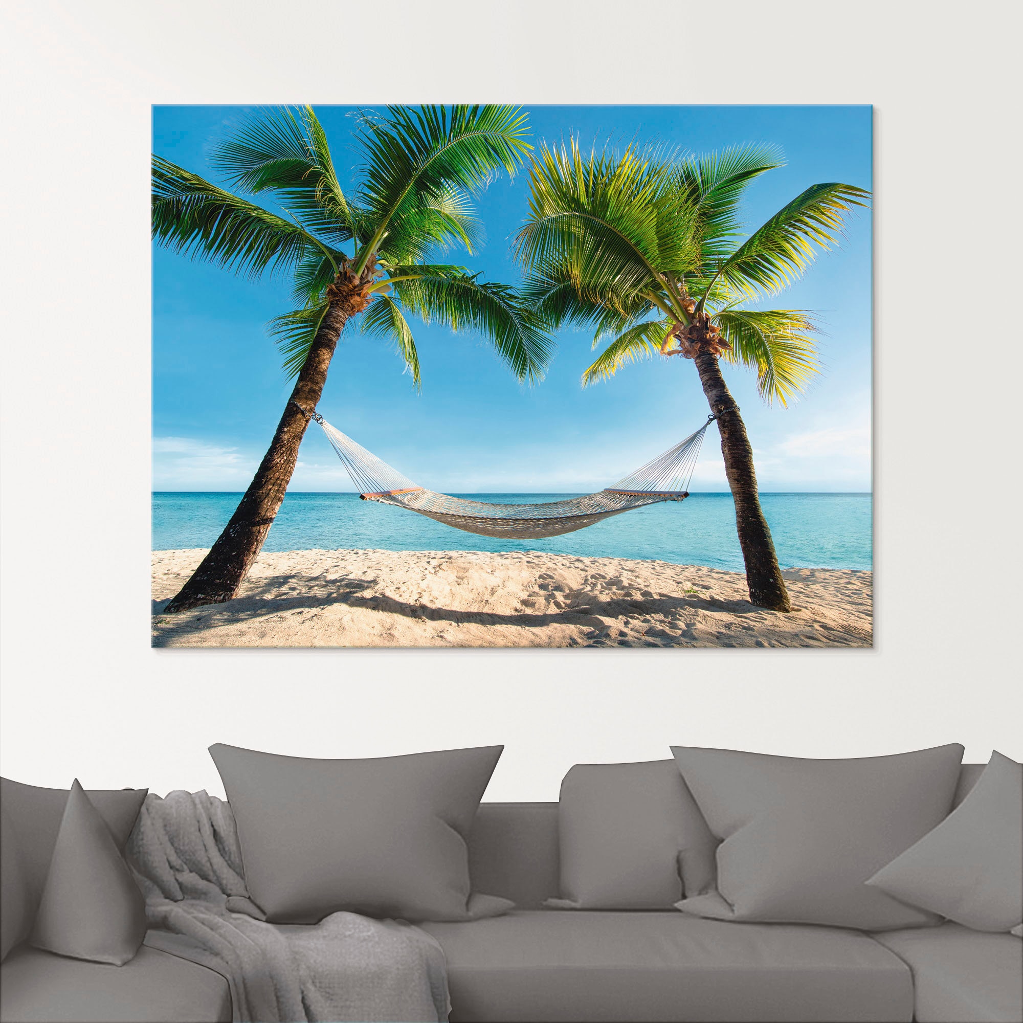 Artland Glasbild »Palmenstrand Karibik mit Hängematte«, Amerika, (1 St.),  in verschiedenen Größen auf Raten kaufen