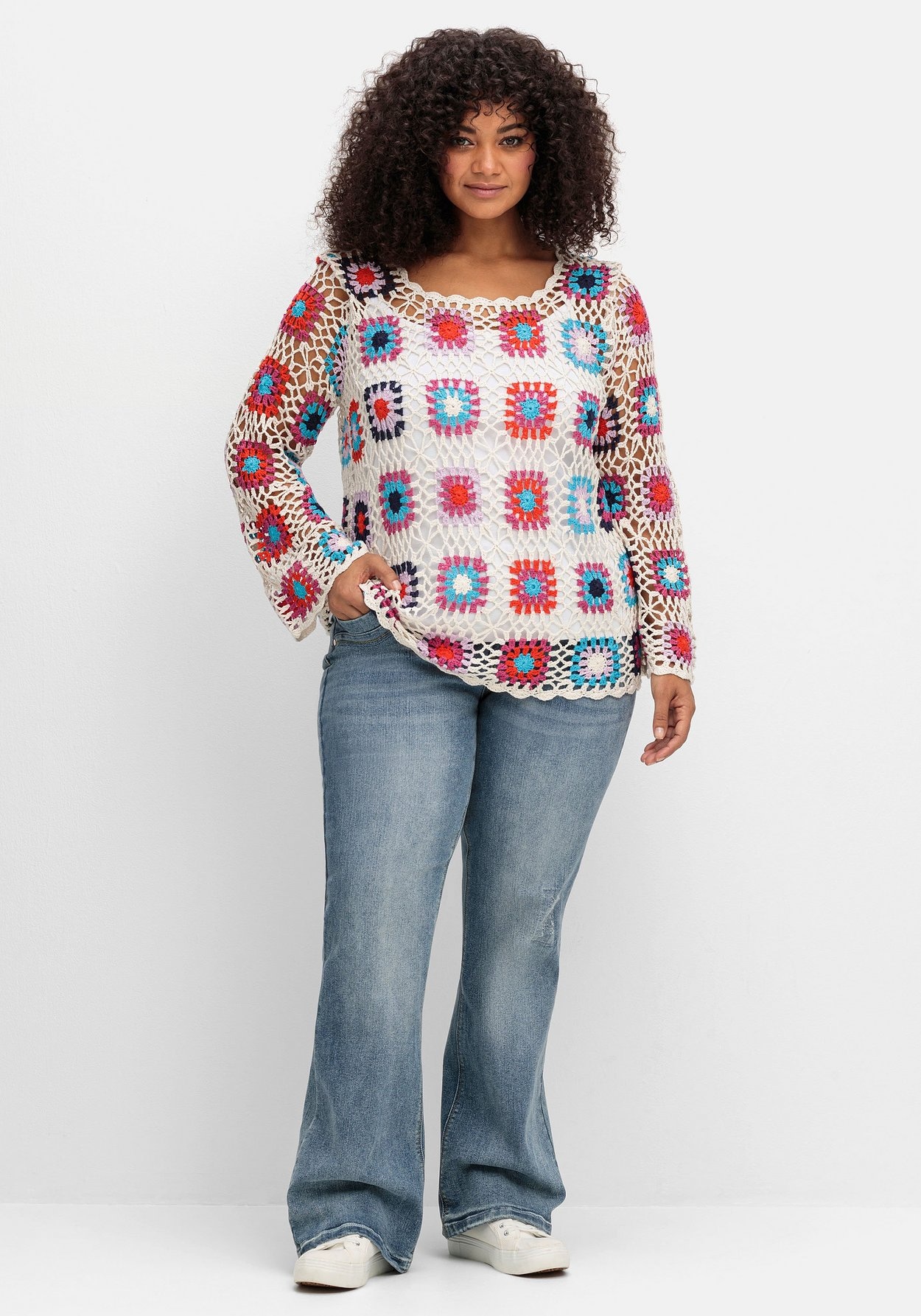 Sheego Strickpullover »Häkelpullover im Crochet-Muster«