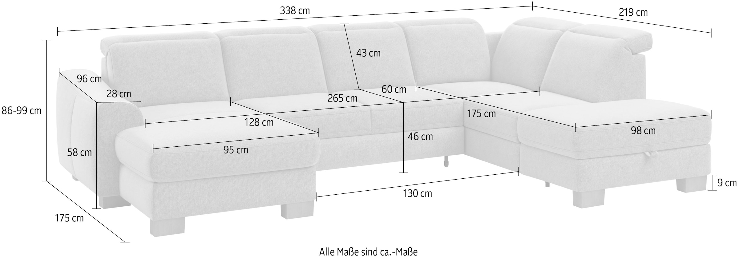 Home affaire Wohnlandschaft »Dundee U-Form«, wahlweise mit Kopfteilverstellung und zusätzlich mit Bettfunktion