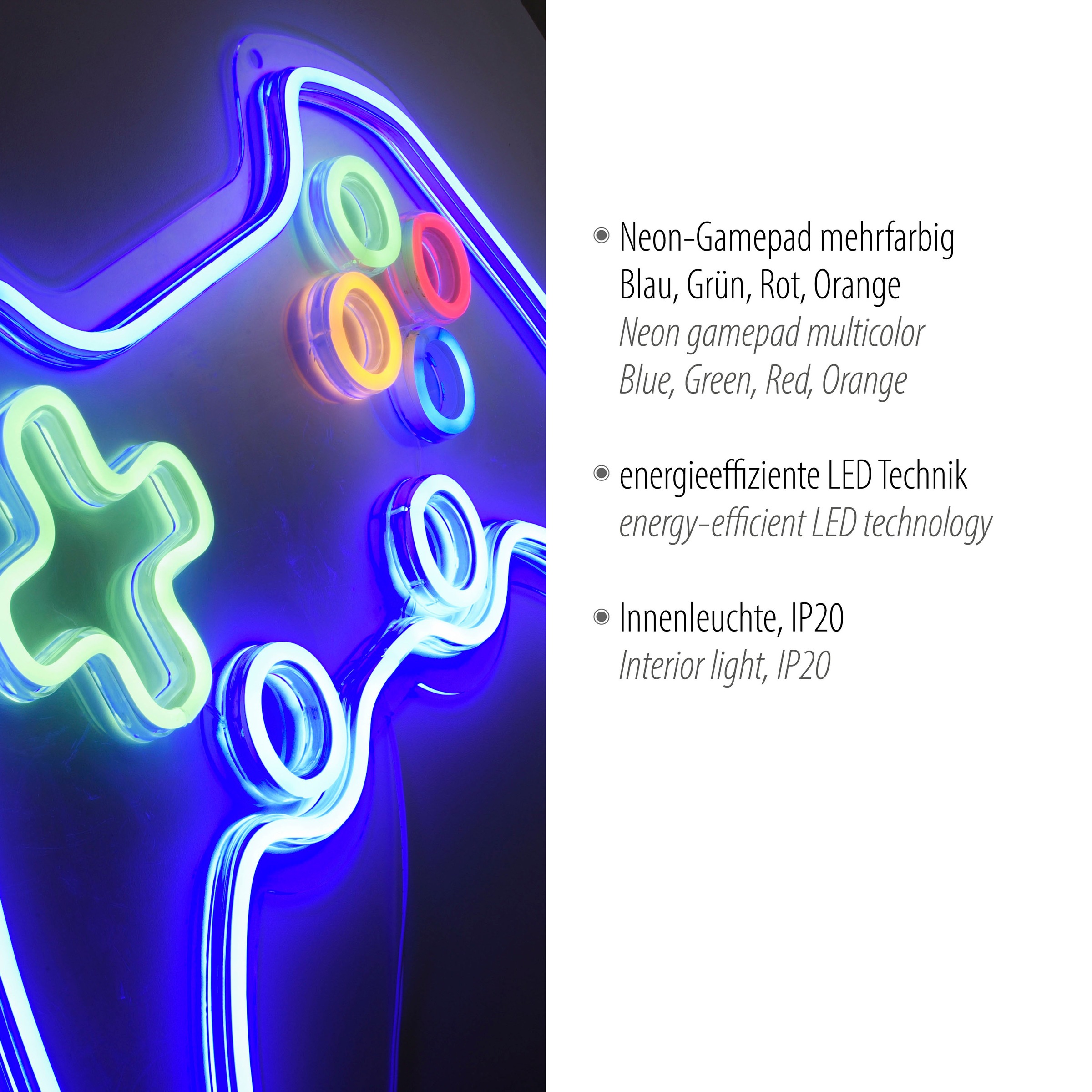 JUST LIGHT LED Wandleuchte »NEON-GAMER«, 1 flammig, Leuchtmittel LED-Board | LED fest integriert