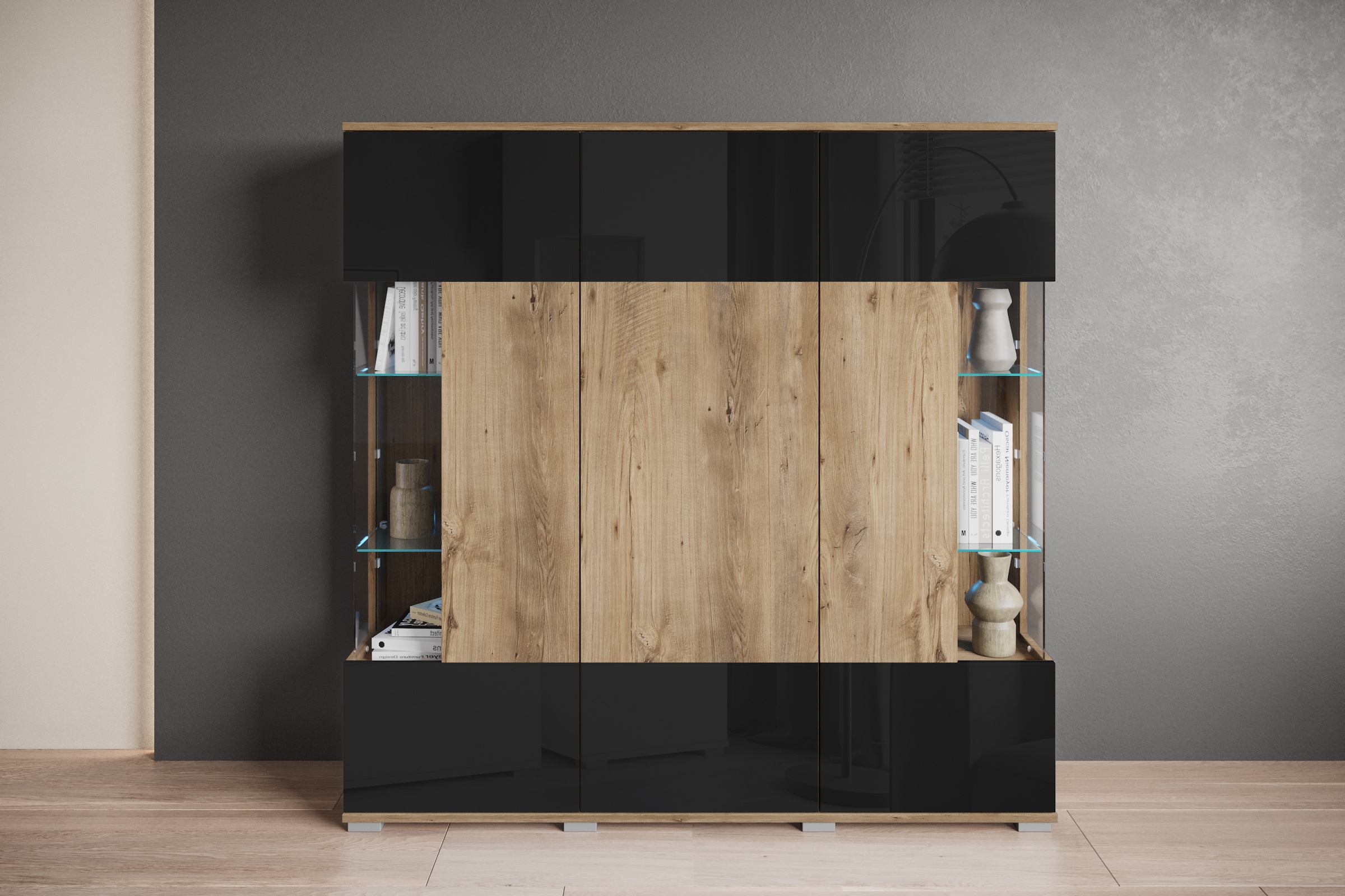 INOSIGN Highboard »Kenia«, Modernes Highboard, mit Glastüren, Breite 135 cm