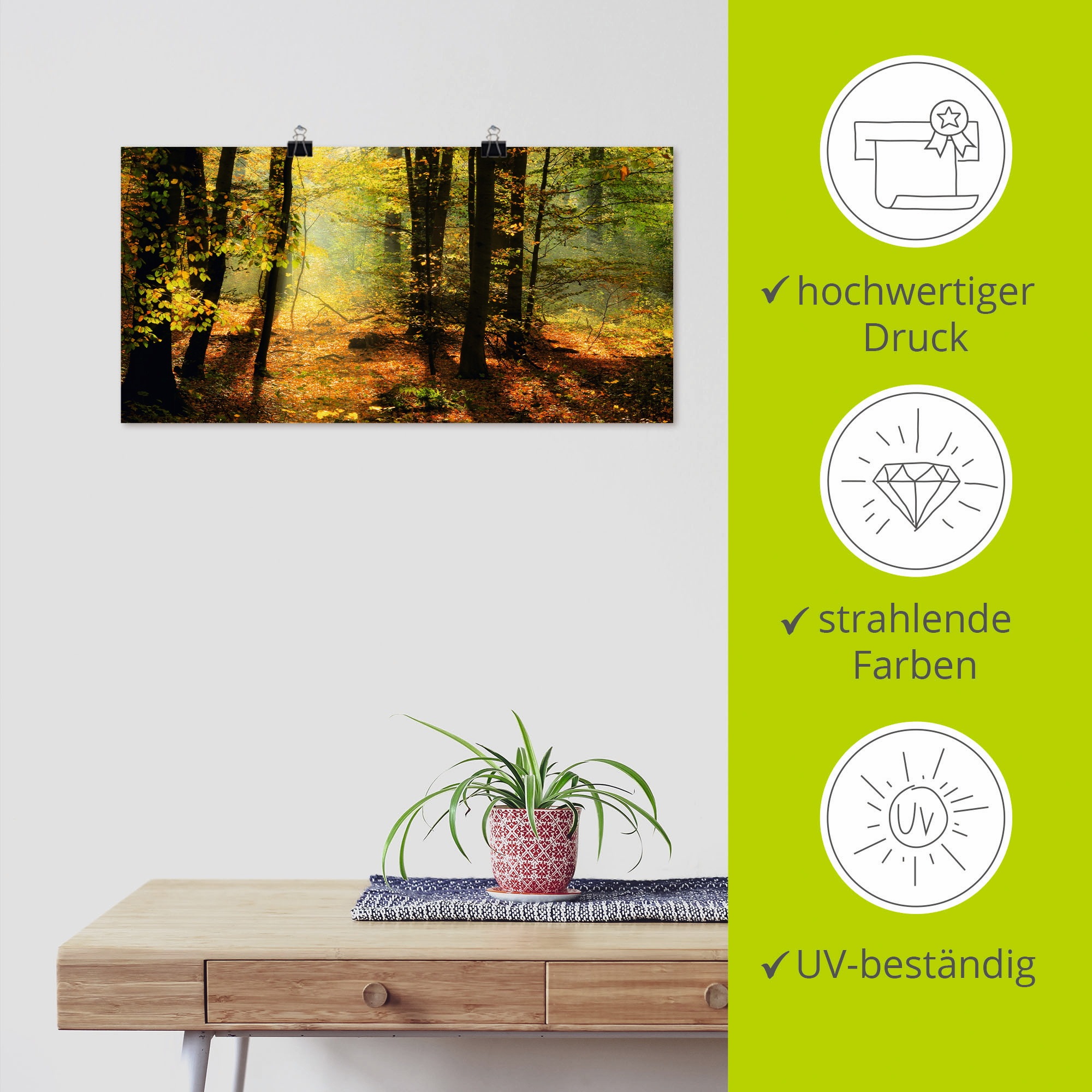 Artland Wandbild »Herbstlicht im Wald«, Wald, (1 St.), als Leinwandbild, Poster, Wandaufkleber in verschied. Größen