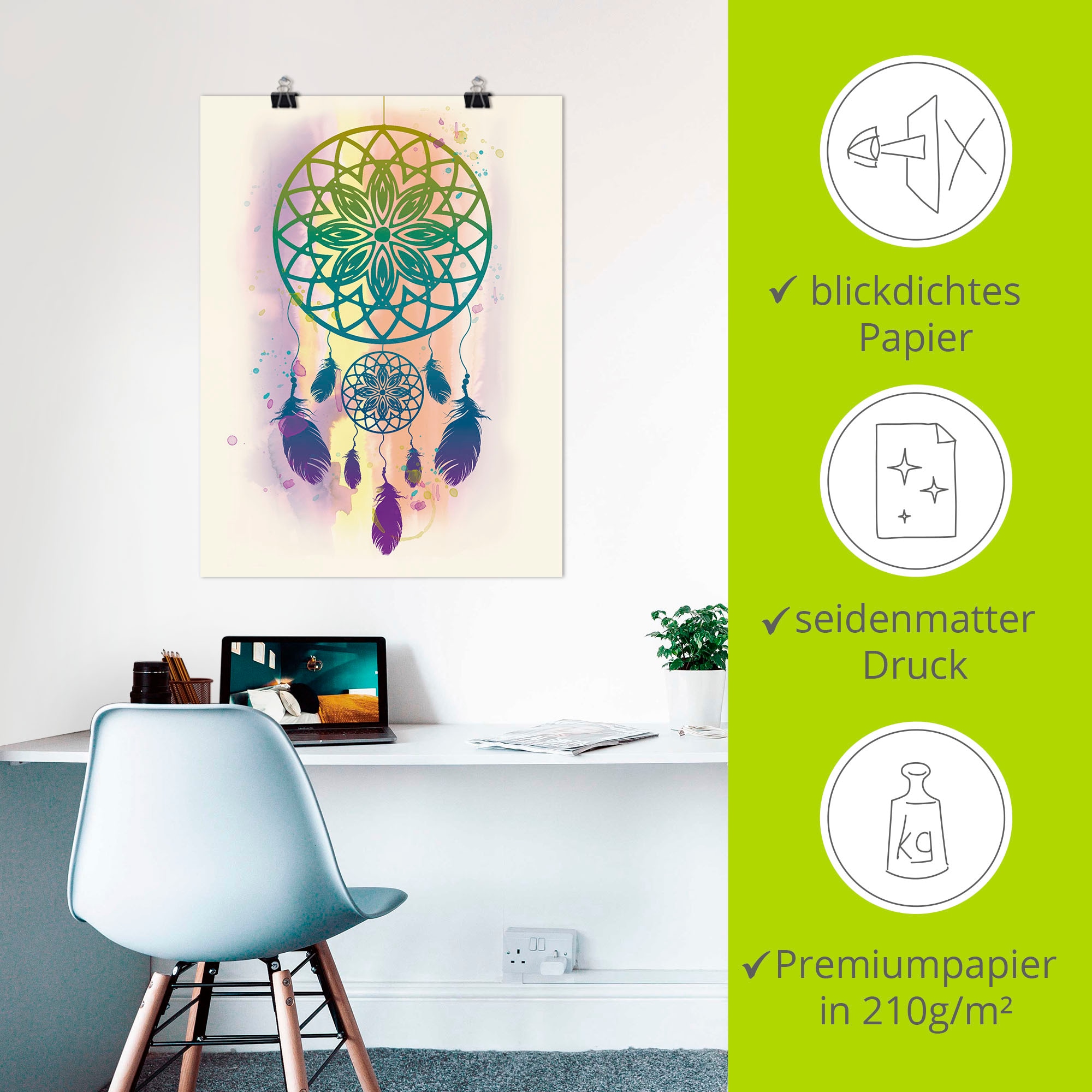 Artland Wandbild »Traumfänger Wasserfarbe«, Muster, (1 St.), als Leinwandbild, Poster, Wandaufkleber in verschied. Größen