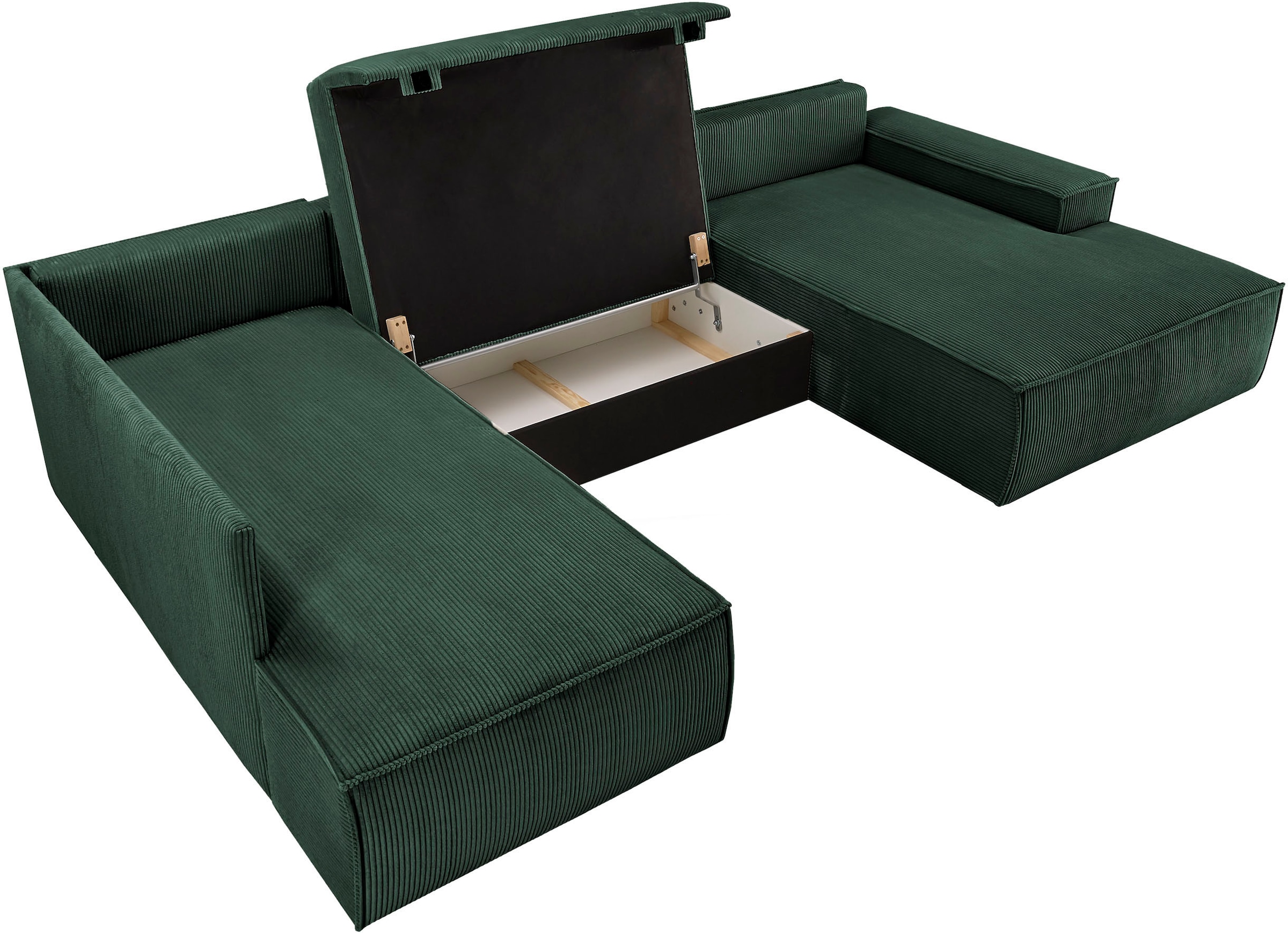 Home affaire Wohnlandschaft »SHERWOOD 329 cm, U-Form, Schlafsofa,«, Schlaffunktion m. Bettkasten (194x139 cm), Cord, Vintage, Samtvelours
