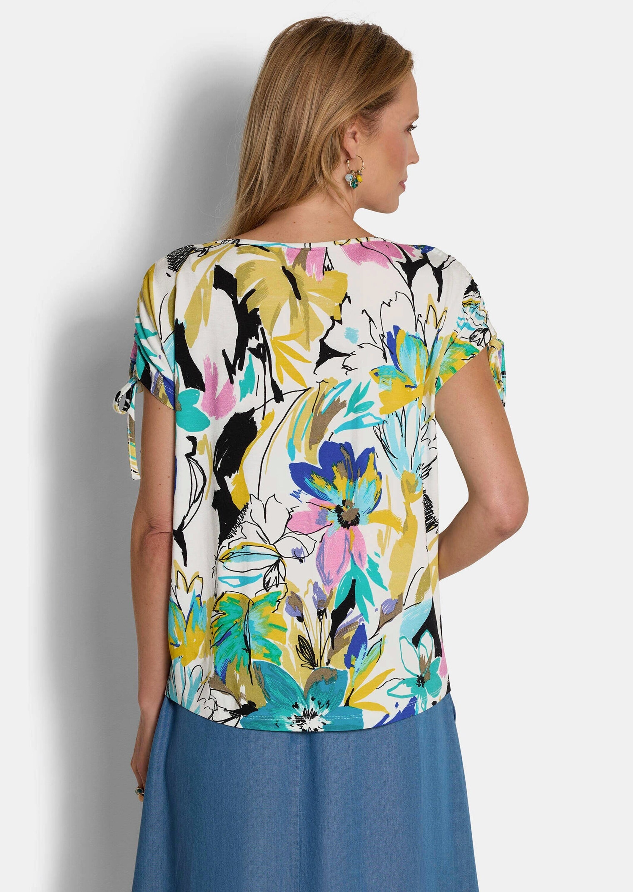 GOLDNER Print-Shirt »Kurzgröße Jerseyshirt mit floralem Design« Kordelzug an den Schultern