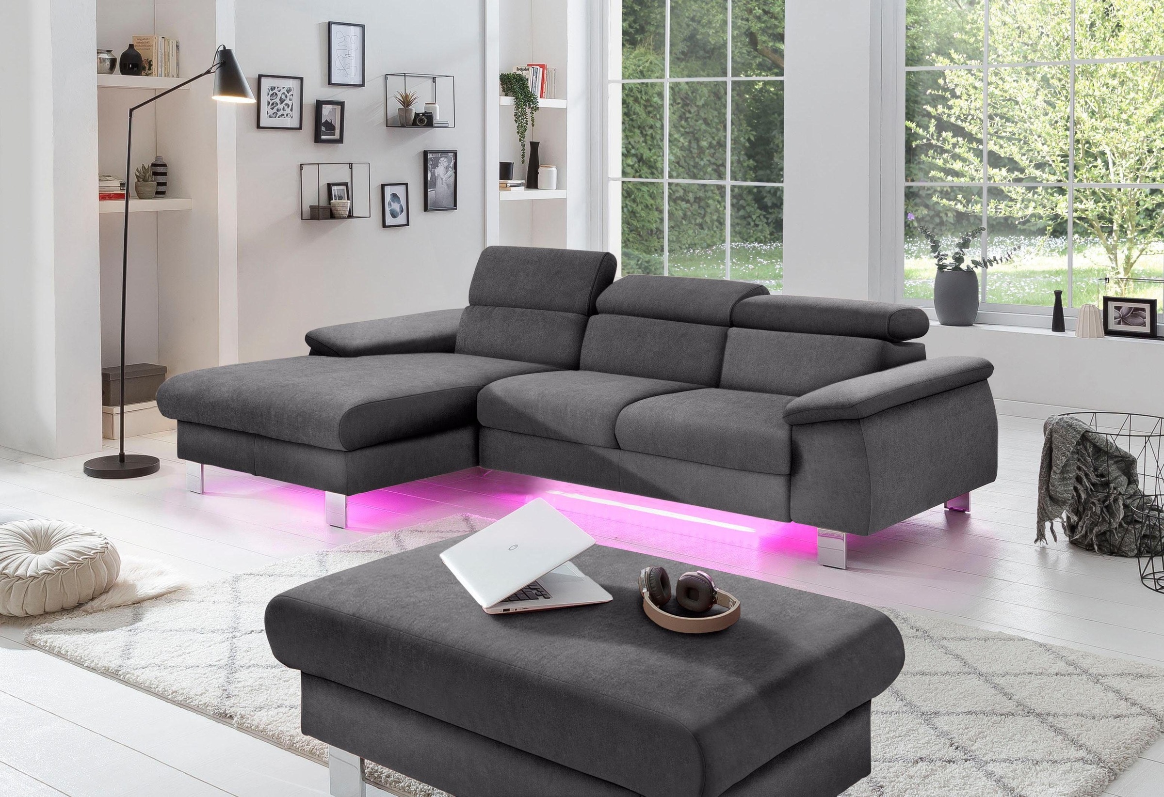 COTTA Polstergarnitur »Komaris L-Form«, (Set), Set bestehend aus: Ecksofa mit Kopfteilverstellung & Hocker