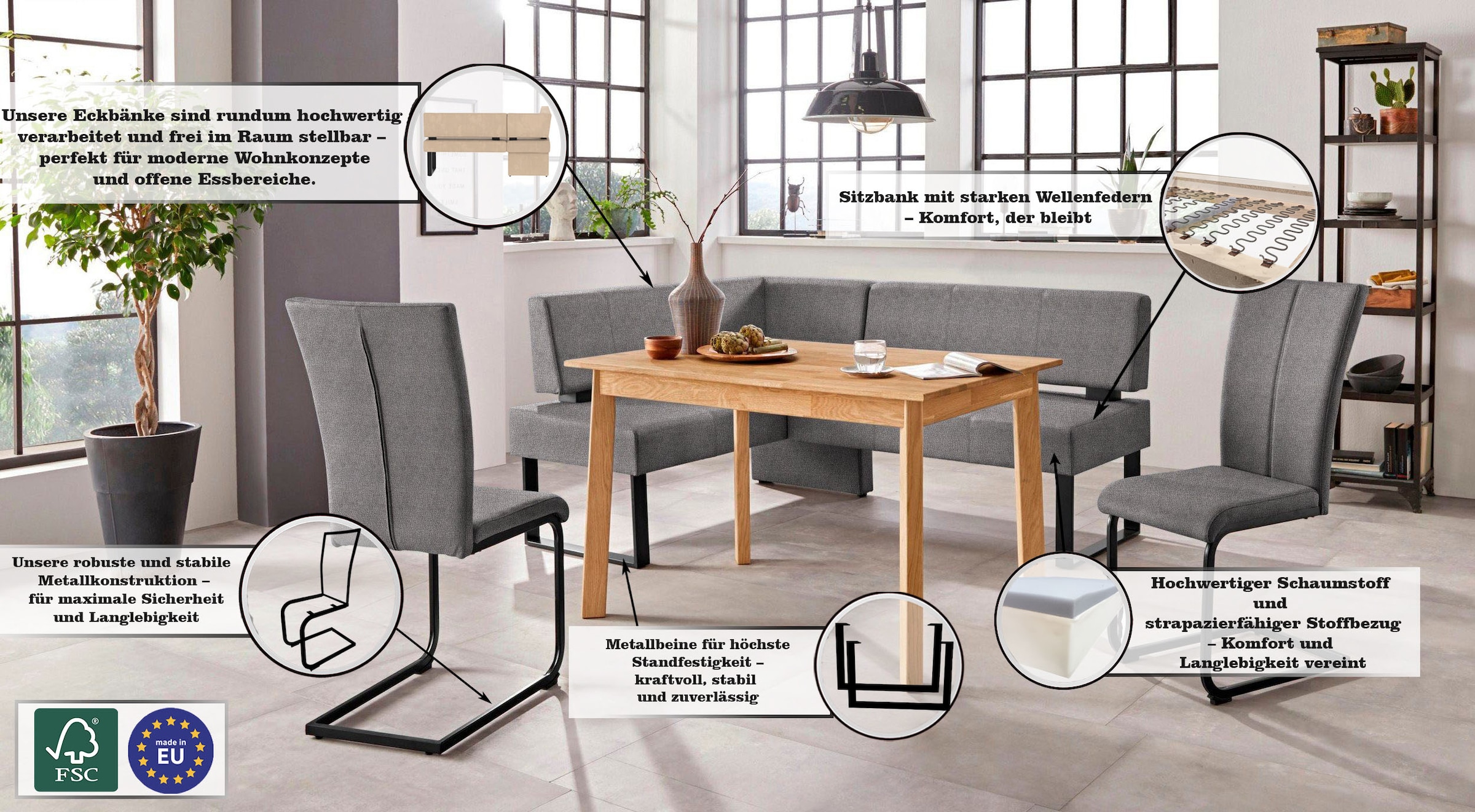 Home affaire Freischwinger »Oliver«, (Set), 2 St., Struktur weich, Stuhl belastbar bis 120 Kg