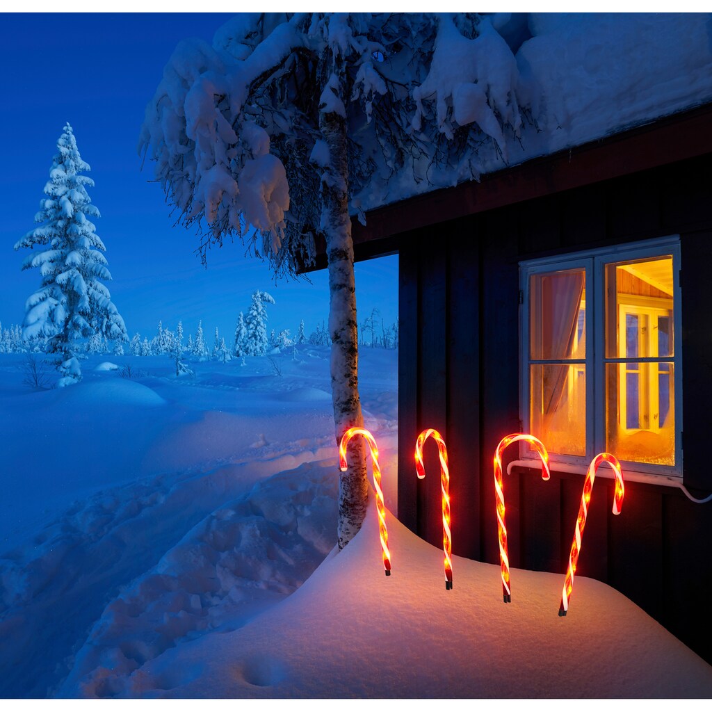 IC Winterworld LED Gartenleuchte »Weihnachtsdeko rot«, Gartenstecker, Zuckerstangen-Design, mit Timerfunktion