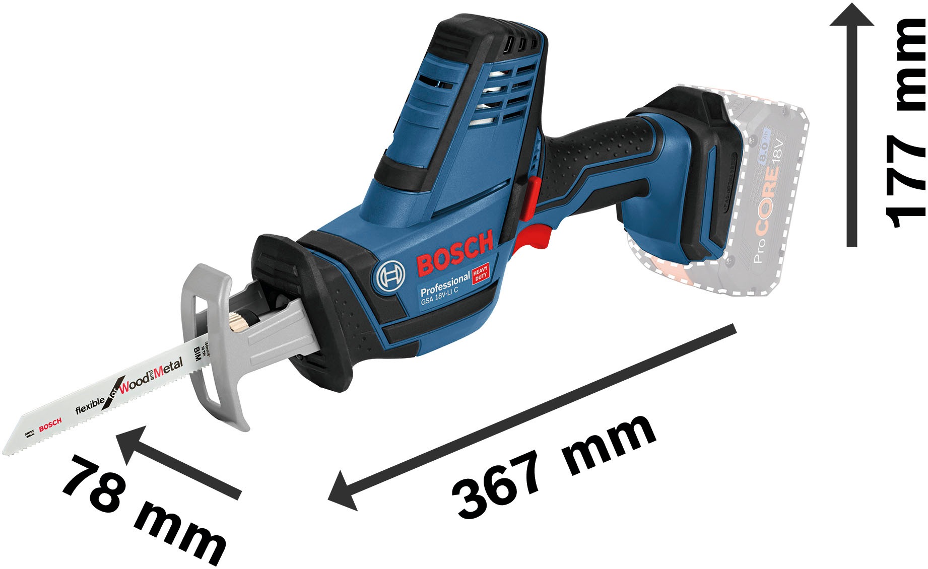 Bosch Professional Akku-Säbelsäge »»GSA 18V-LI C PROFESSIONAL««, werkzeuglose Einstellmöglichkeiten