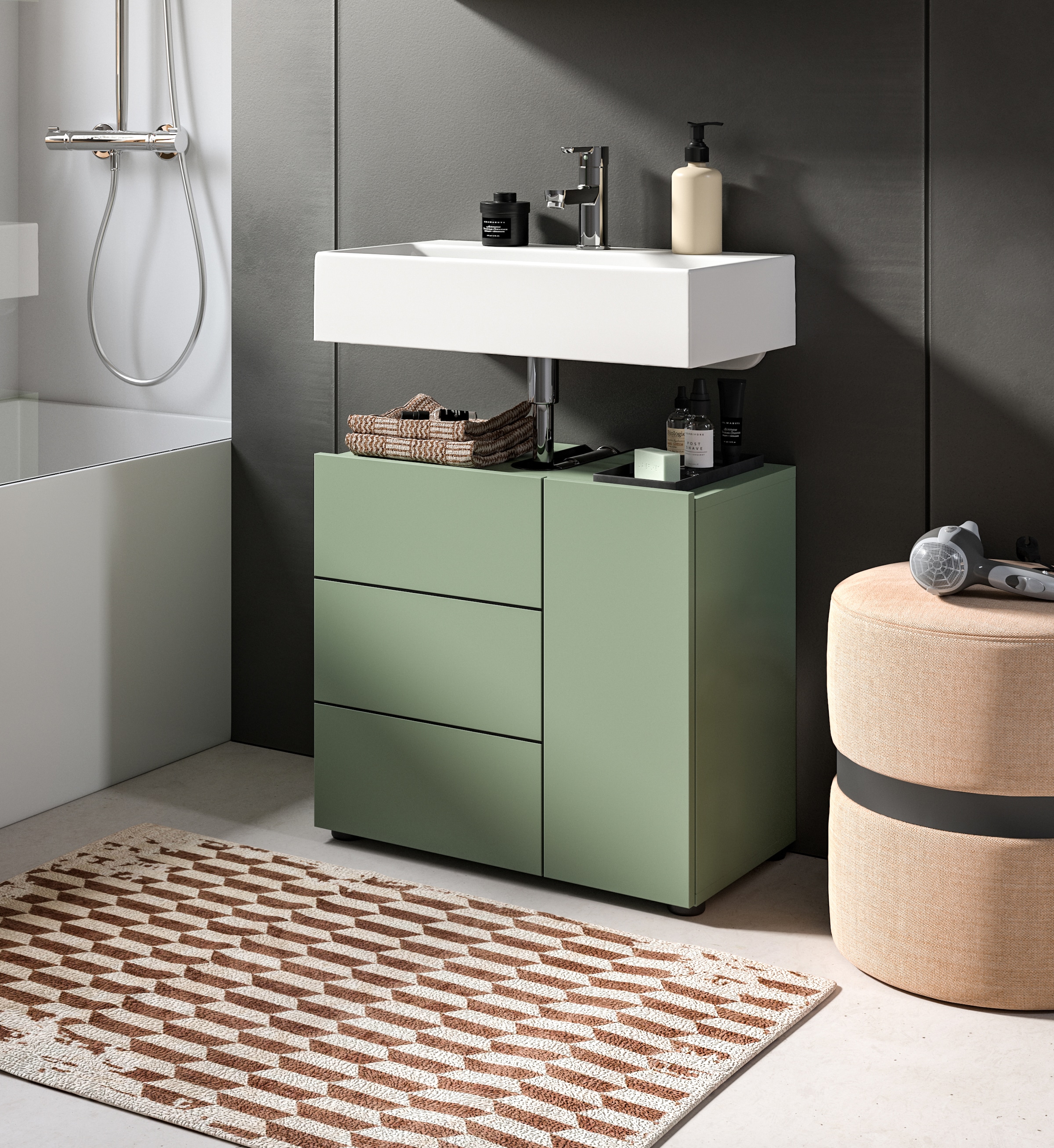 welltime Waschbeckenunterschrank »BIEL, Breite: 60 cm, 2 Türen, 2 Fächer, Siphonausschnitt« 1 Stk. tlg. Waschbeckenunterschrank, Unterschrank, WBU, Badezimmer, Bad