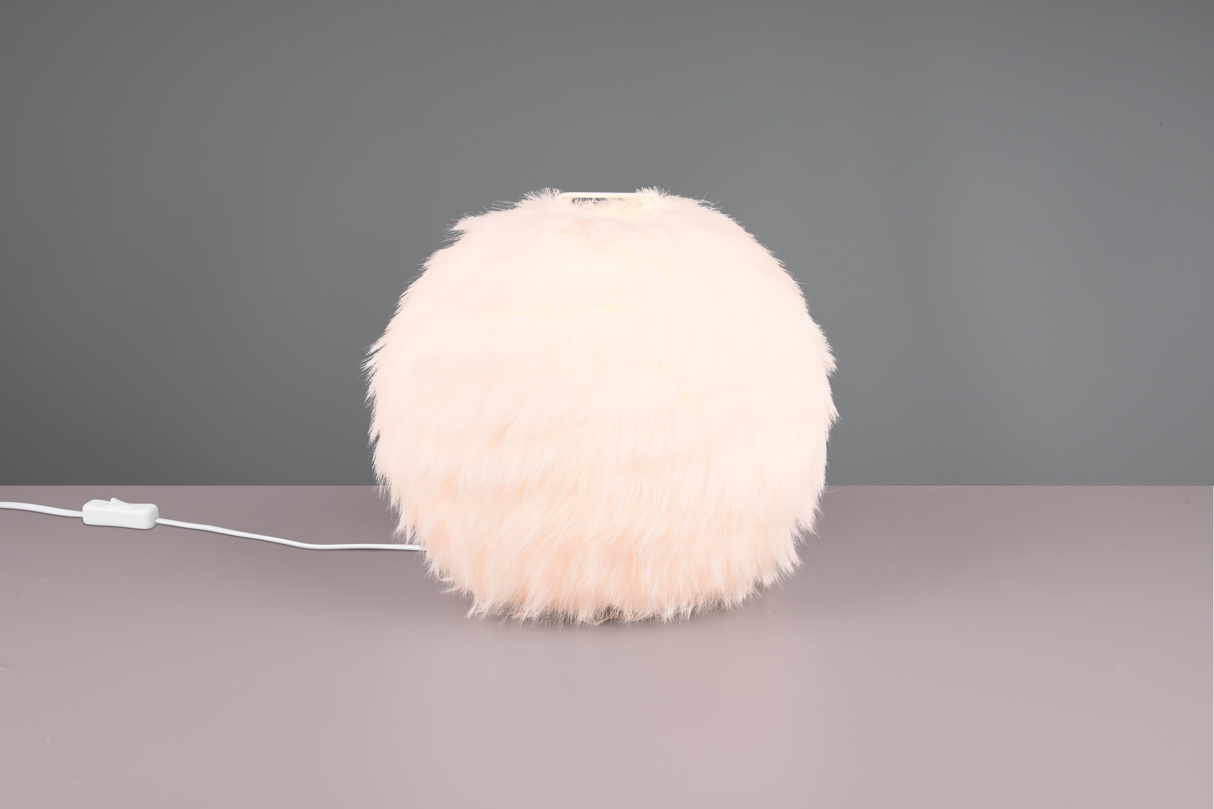 REALITY Leuchten Schreibtischlampe »FURRY, Tischleuchte m. Plüsch Lampenschirm Höhe 24cm Ø 30cm, Schalter« E14 1 Stk. warmweiß - kaltweiß exkl 1xE14 max 10W Plüsch Nachttischlampe weiß Schlafzimmer Wohnzimmer