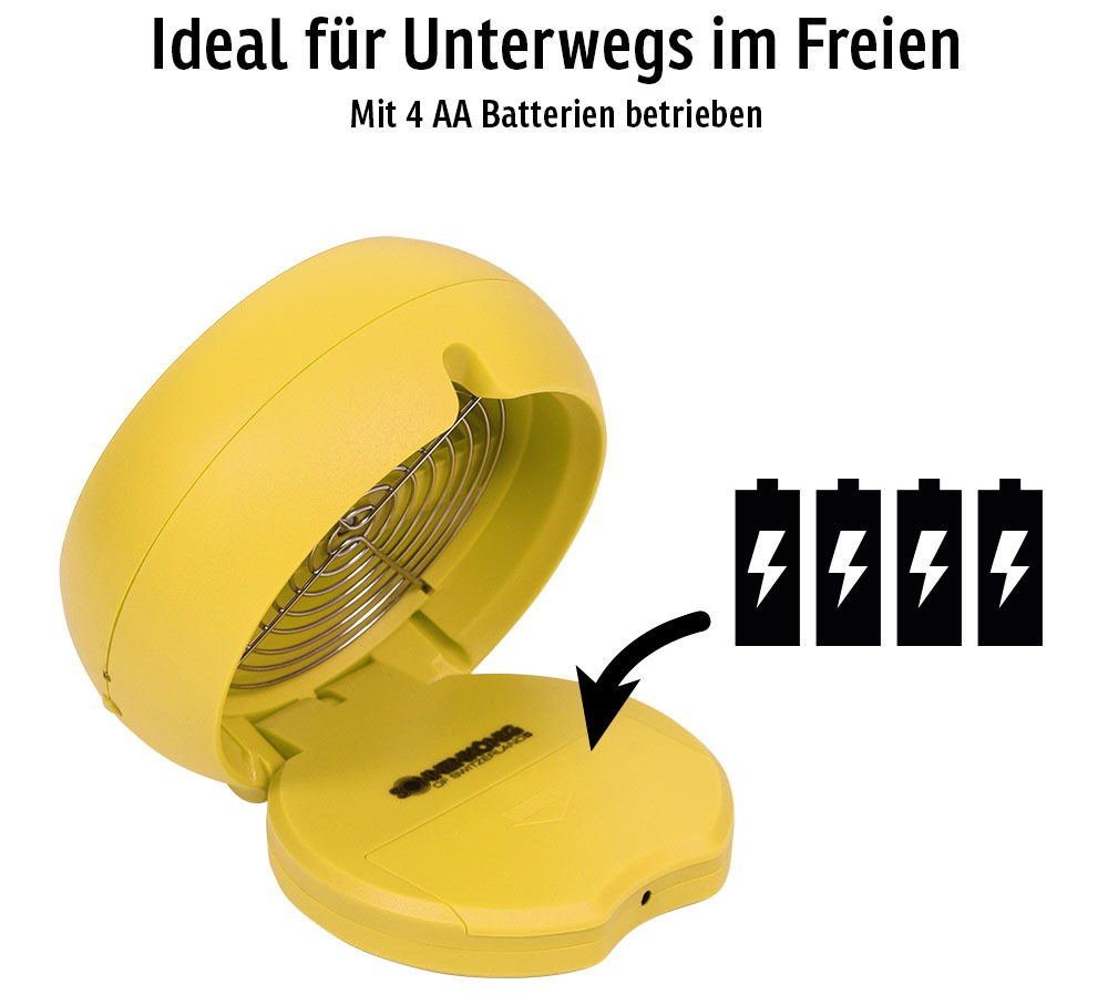 Sonnenkönig Tischventilator »Dinky gelb, Leistung 4x 4.5 AA, USB, Trafostecker oder Batterien«, 3 Stufen, LED Lampe, geringer Energieverbrauch